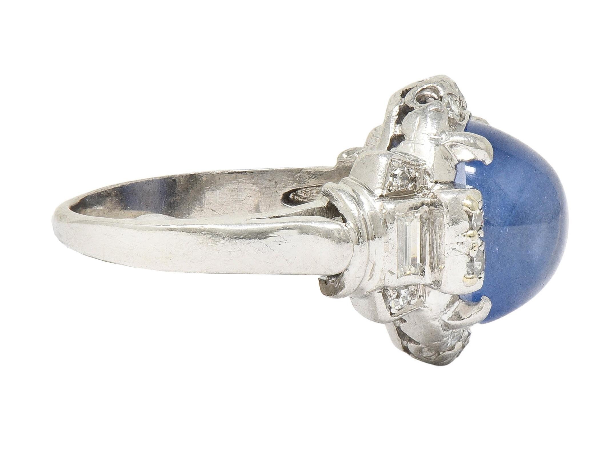 Women's or Men's Mid-Century 8.20 CTW Star Sapphire Cabochon Diamond Platinum Vintage Dinner Ring