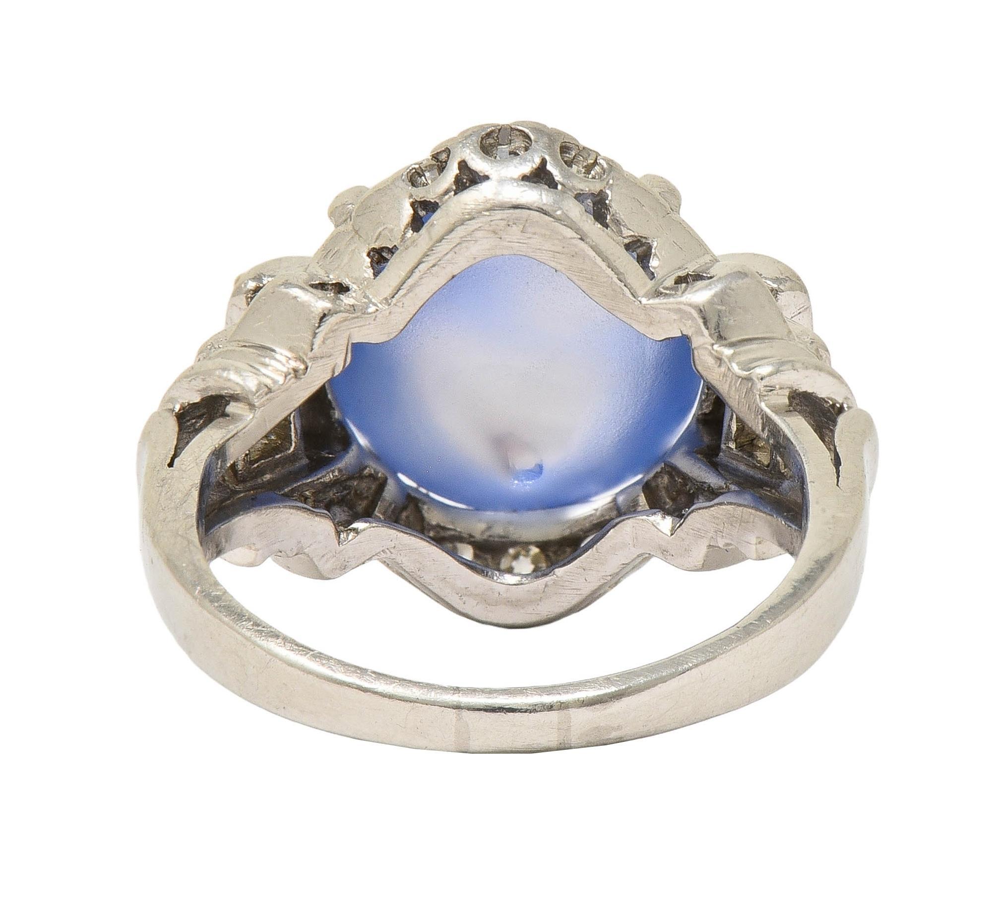 Mid-Century 8.20 CTW Star Sapphire Cabochon Diamond Platinum Vintage Dinner Ring 1