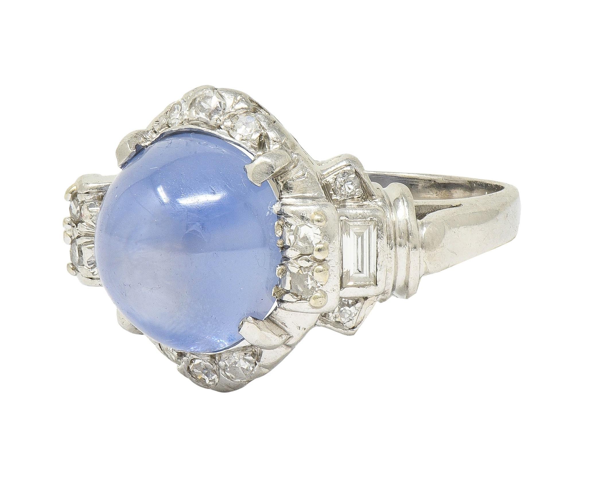 Mid-Century 8.20 CTW Star Sapphire Cabochon Diamond Platinum Vintage Dinner Ring 3