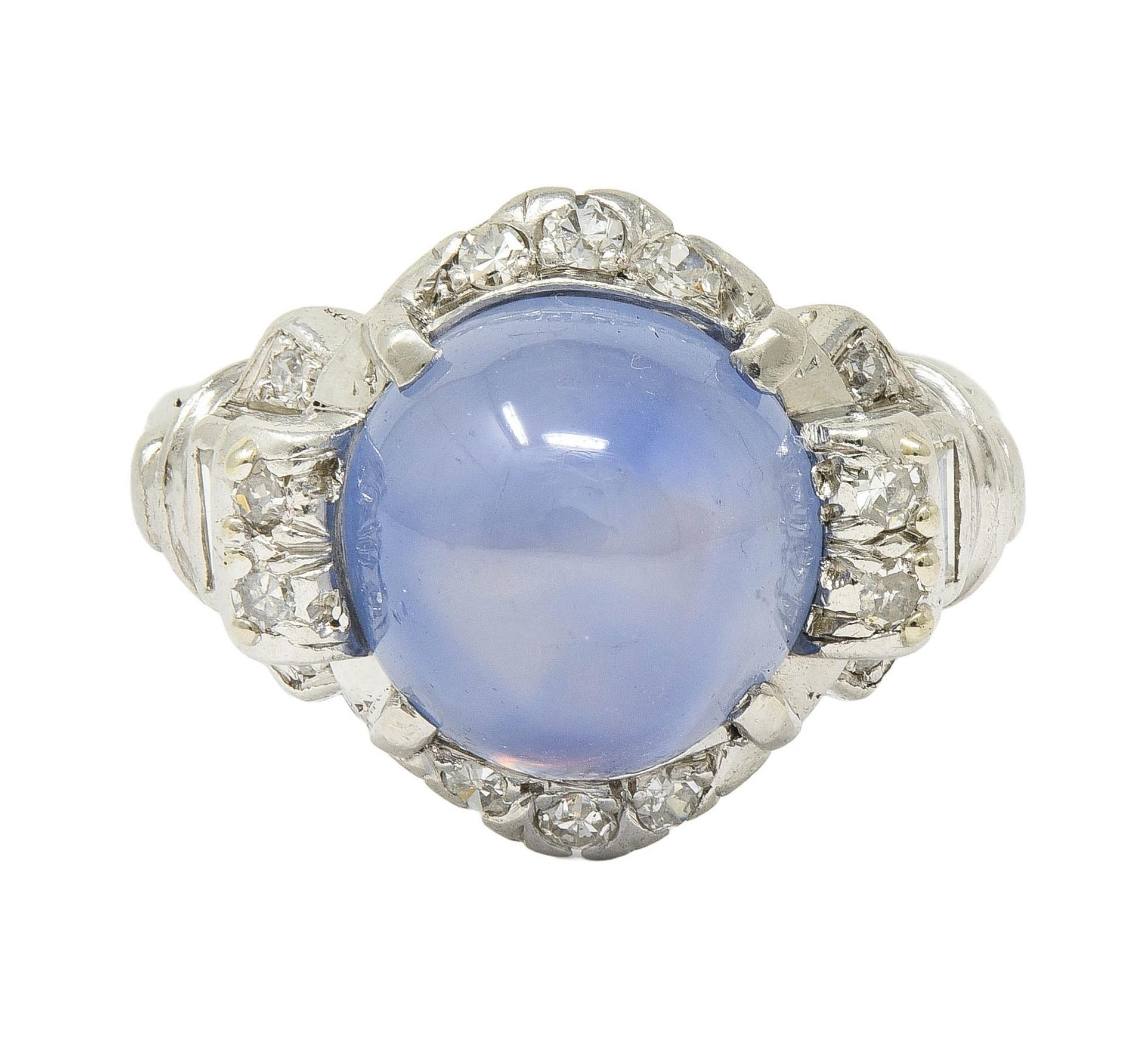 Mid-Century 8.20 CTW Star Sapphire Cabochon Diamond Platinum Vintage Dinner Ring 4
