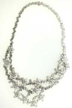 Mid-Century 84 Carat Diamond Cluster Platinum Bib Necklace
