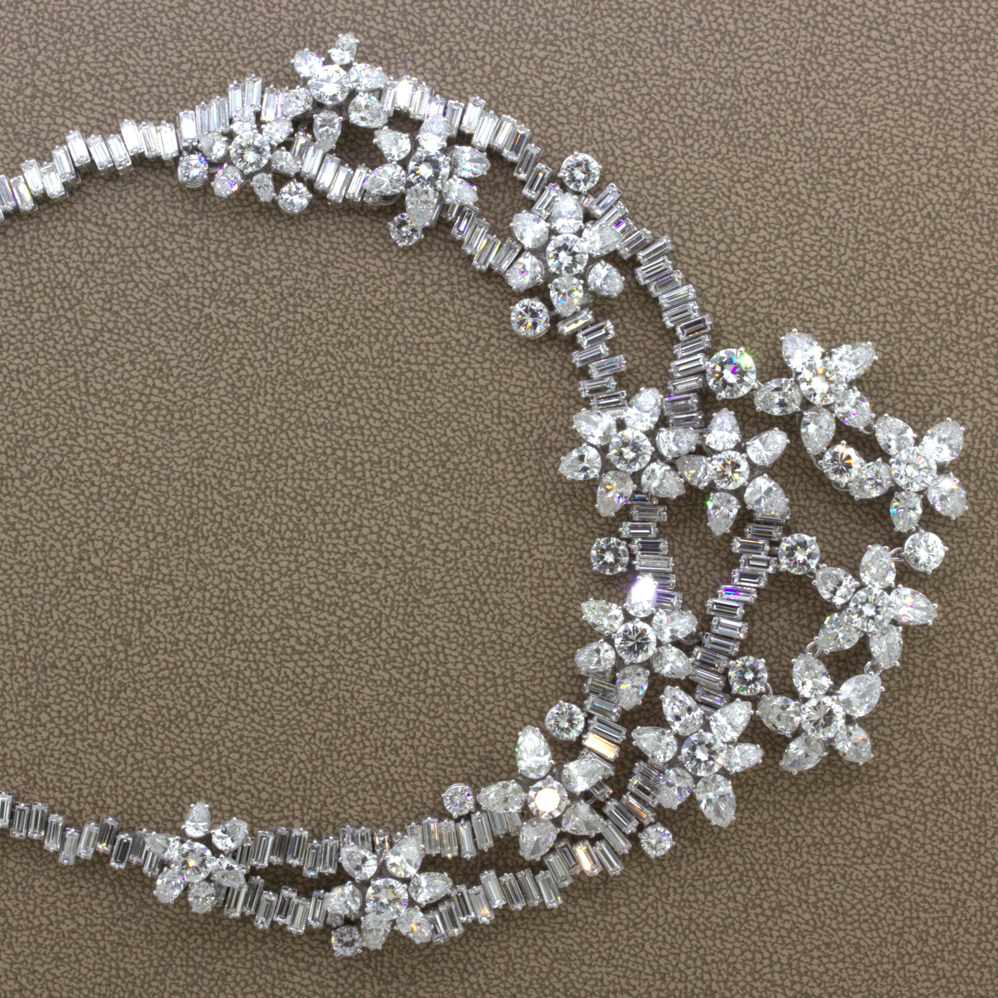 Mid-Century 84 Carat Diamond Cluster Platinum Bib Necklace In New Condition For Sale In Beverly Hills, CA