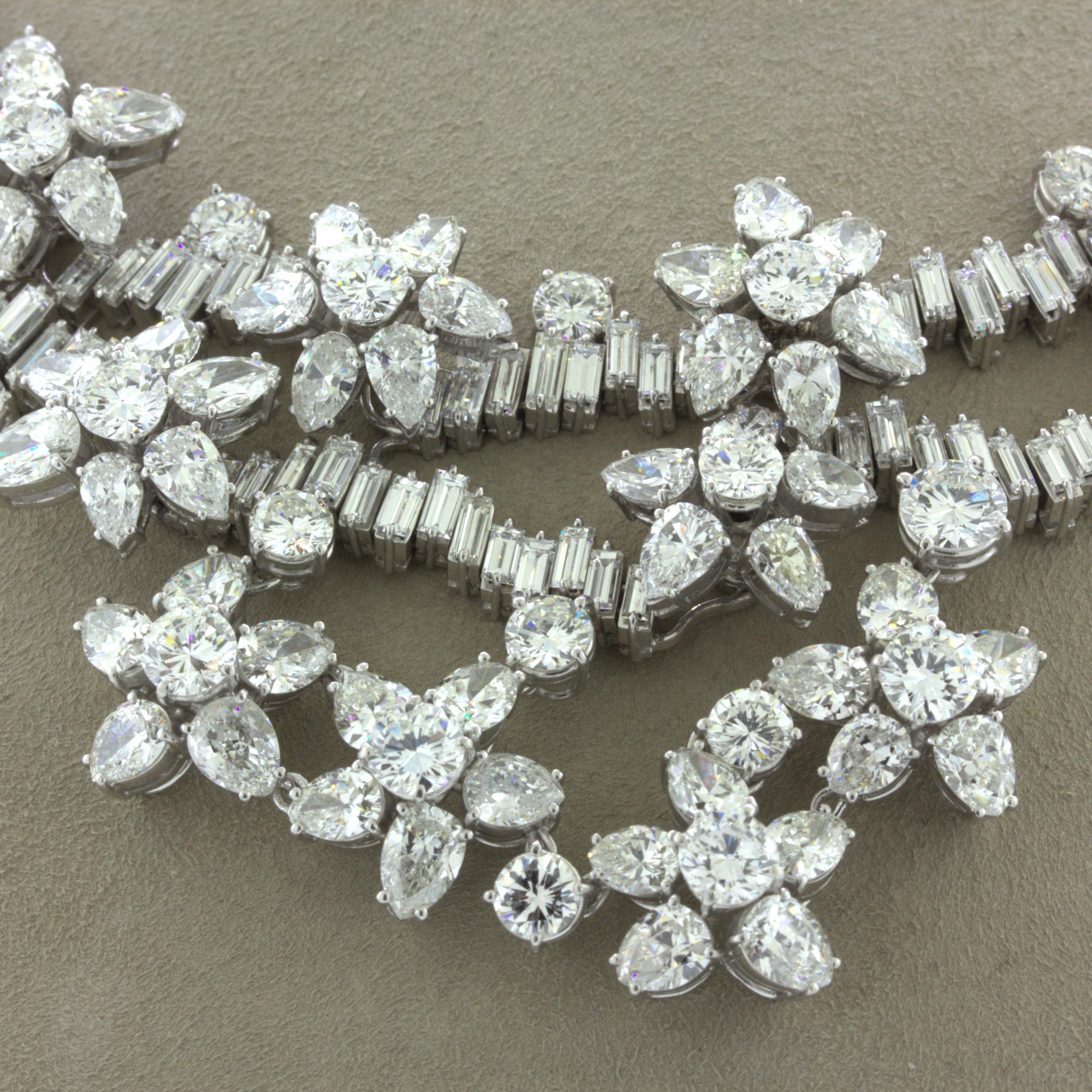 Mid-Century 84 Carat Diamond Cluster Platinum Bib Necklace For Sale 2