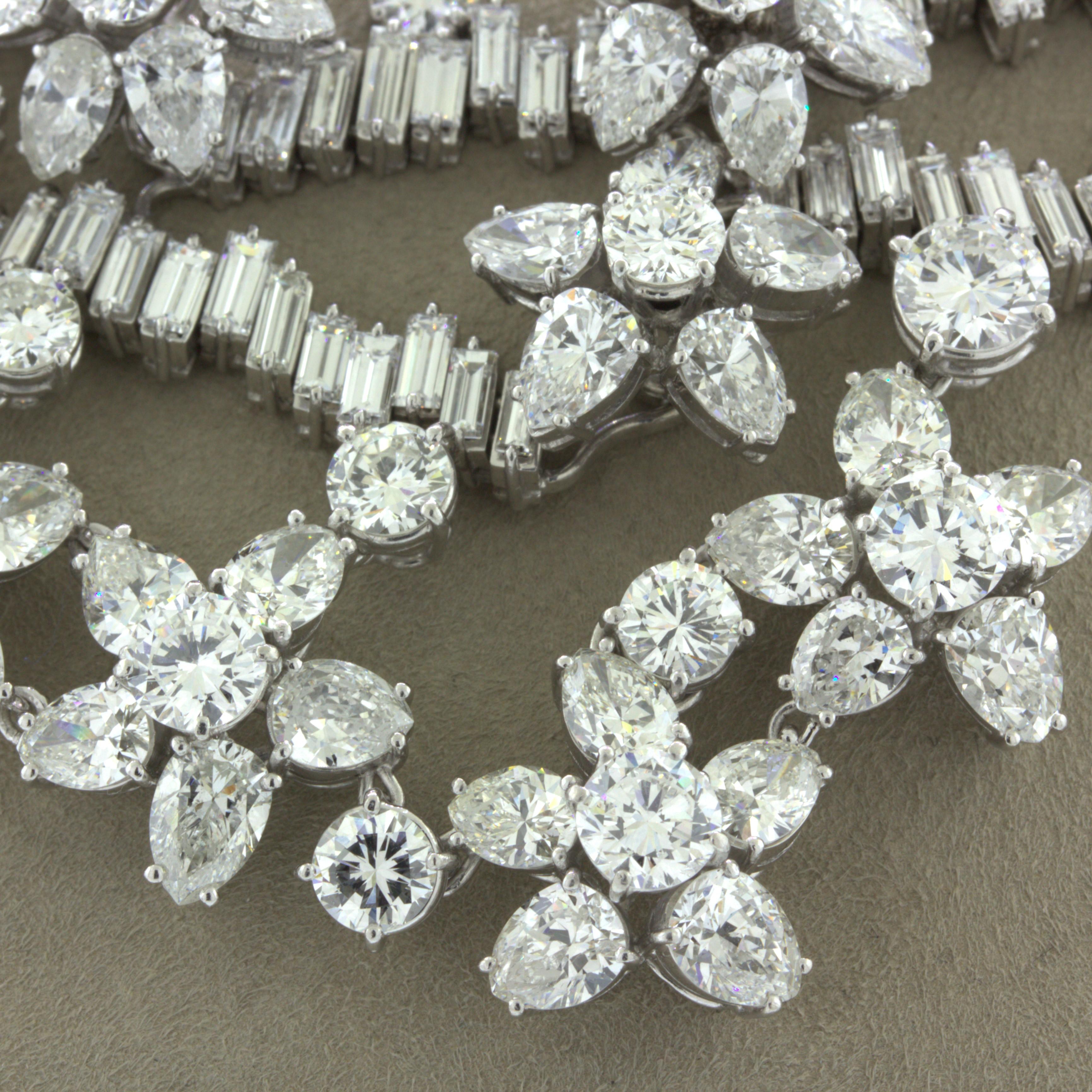 Mid-Century 84 Carat Diamond Cluster Platinum Bib Necklace For Sale 3