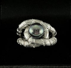 Mid Century 8.5 mm. Black Pearl Platinum Coiled Ring
