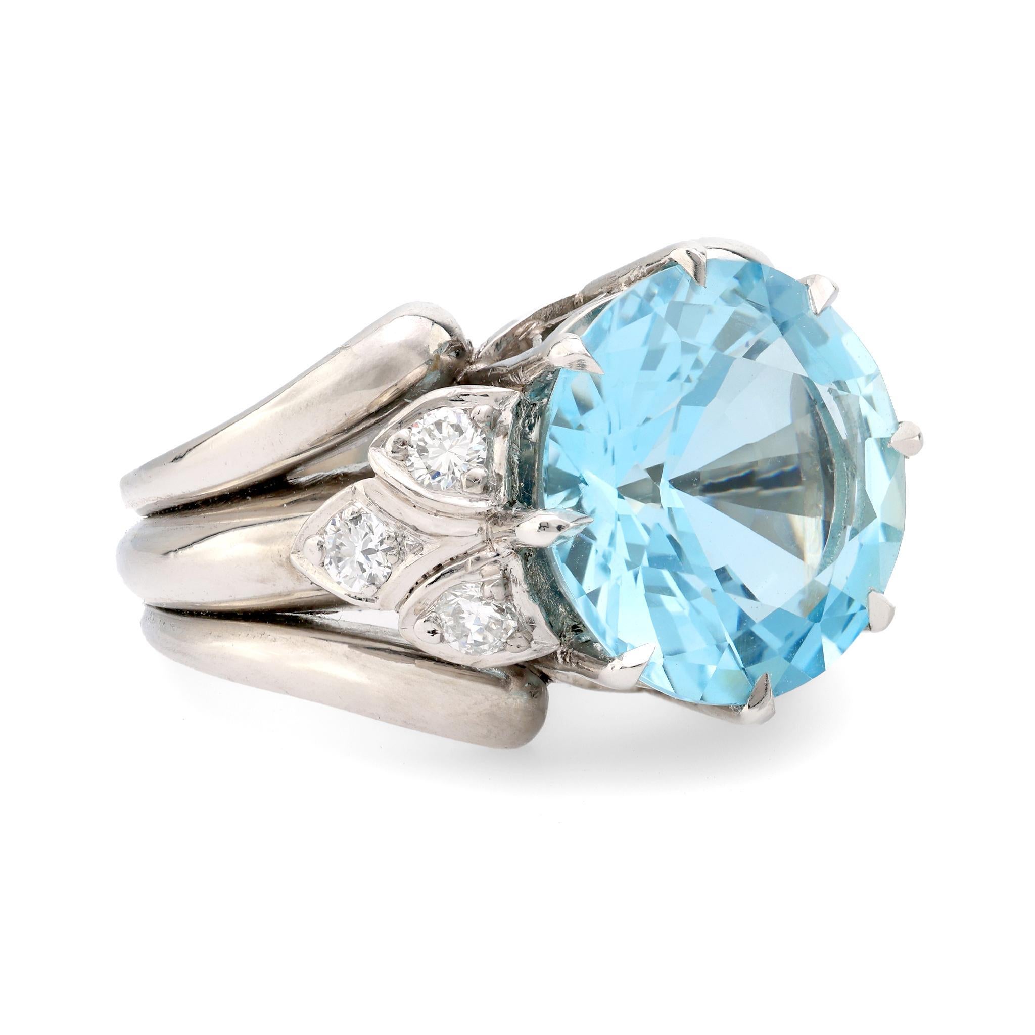 Platinring mit 8,60 Karat Aquamarin-Diamant aus der Mitte des Jahrhunderts (Moderne)