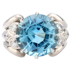 Platinring mit 8,60 Karat Aquamarin-Diamant aus der Mitte des Jahrhunderts