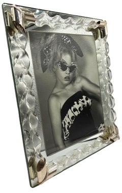 Mid-century 8"x10" Mirrored Tabletop Picture Frame w/ Lucite Cane Borders