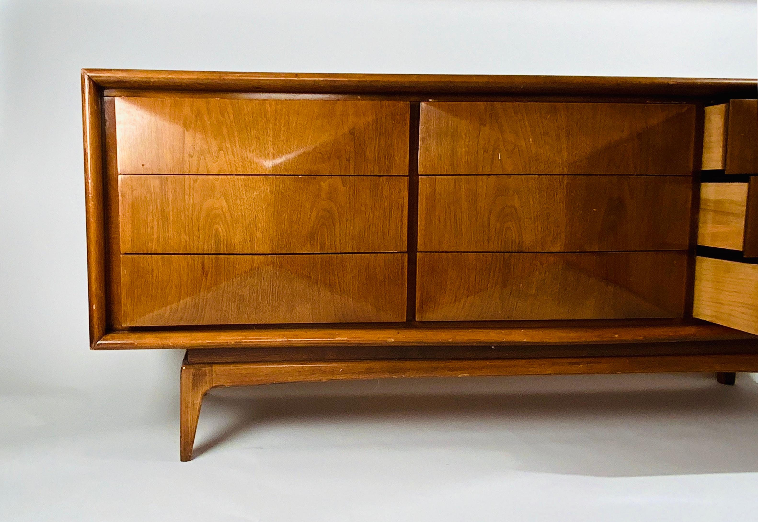 American Midcentury 9-Drawer Diamond Angled Dresser