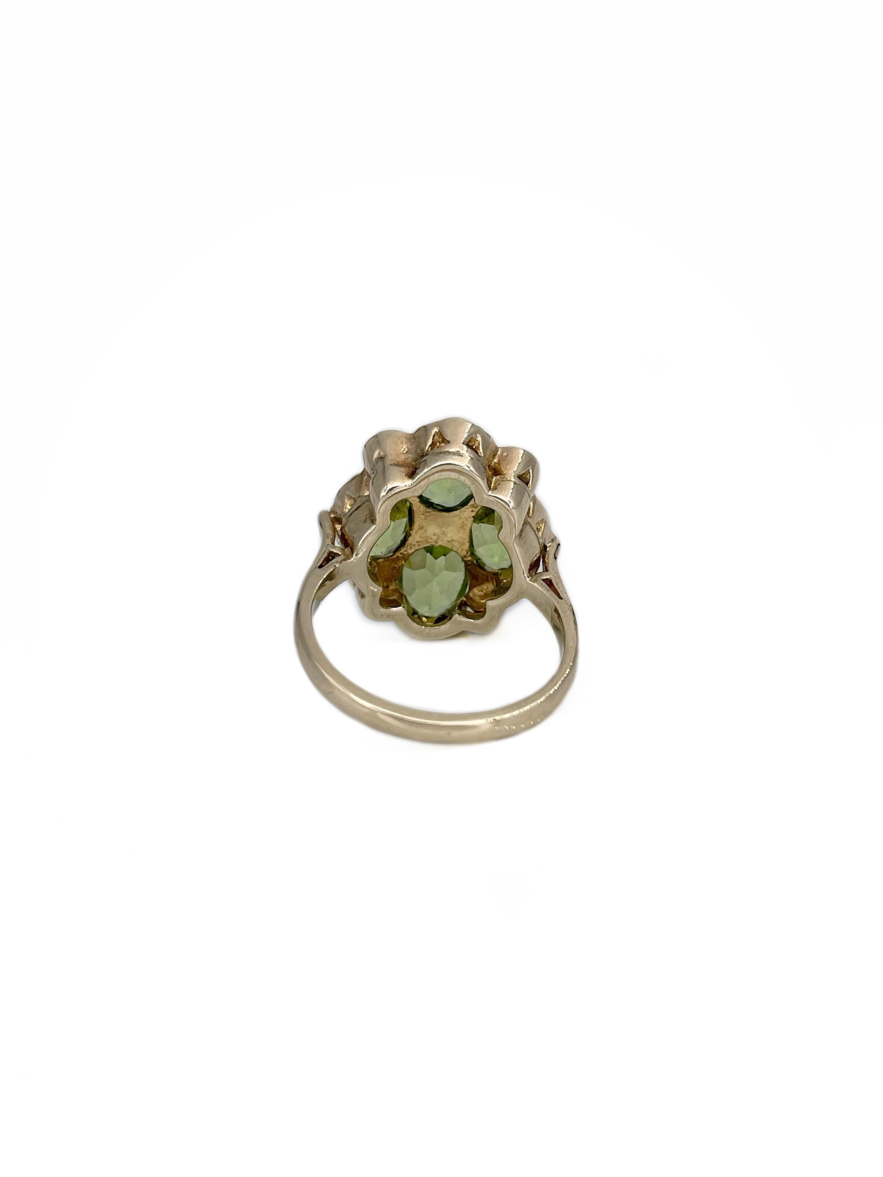 Women's Mid Century 9 Karat Gold Peridot Seed Pearl Cocktail Ring For Sale