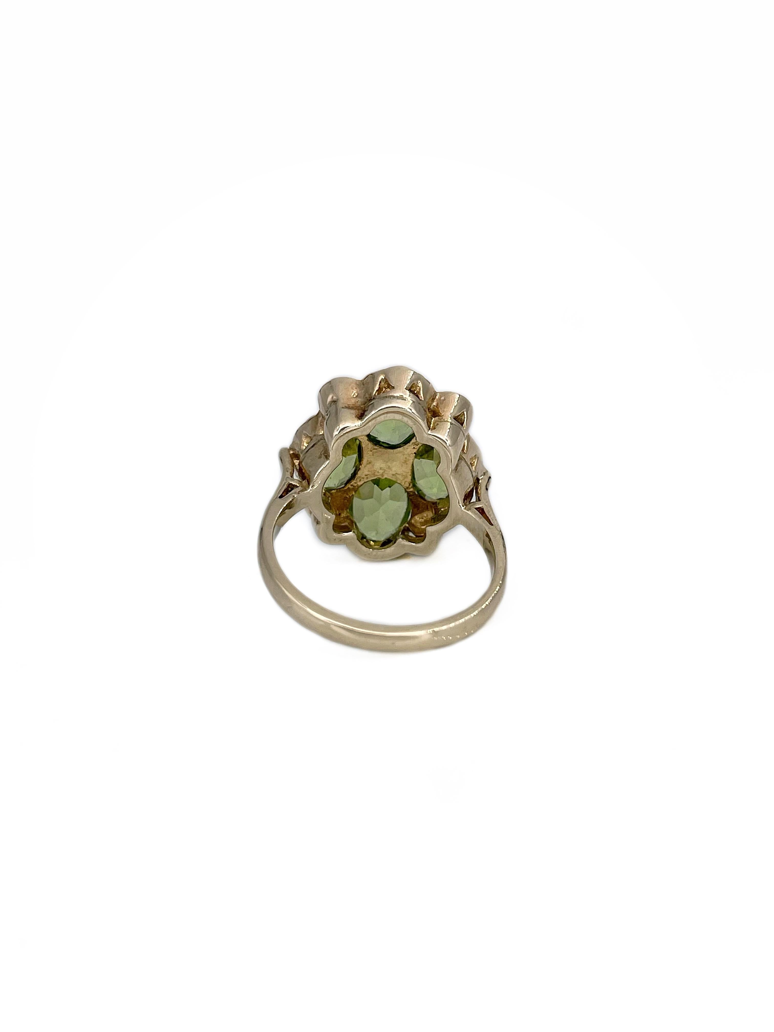 Mid Century 9 Karat Gold Peridot Seed Pearl Cocktail Ring Damen
