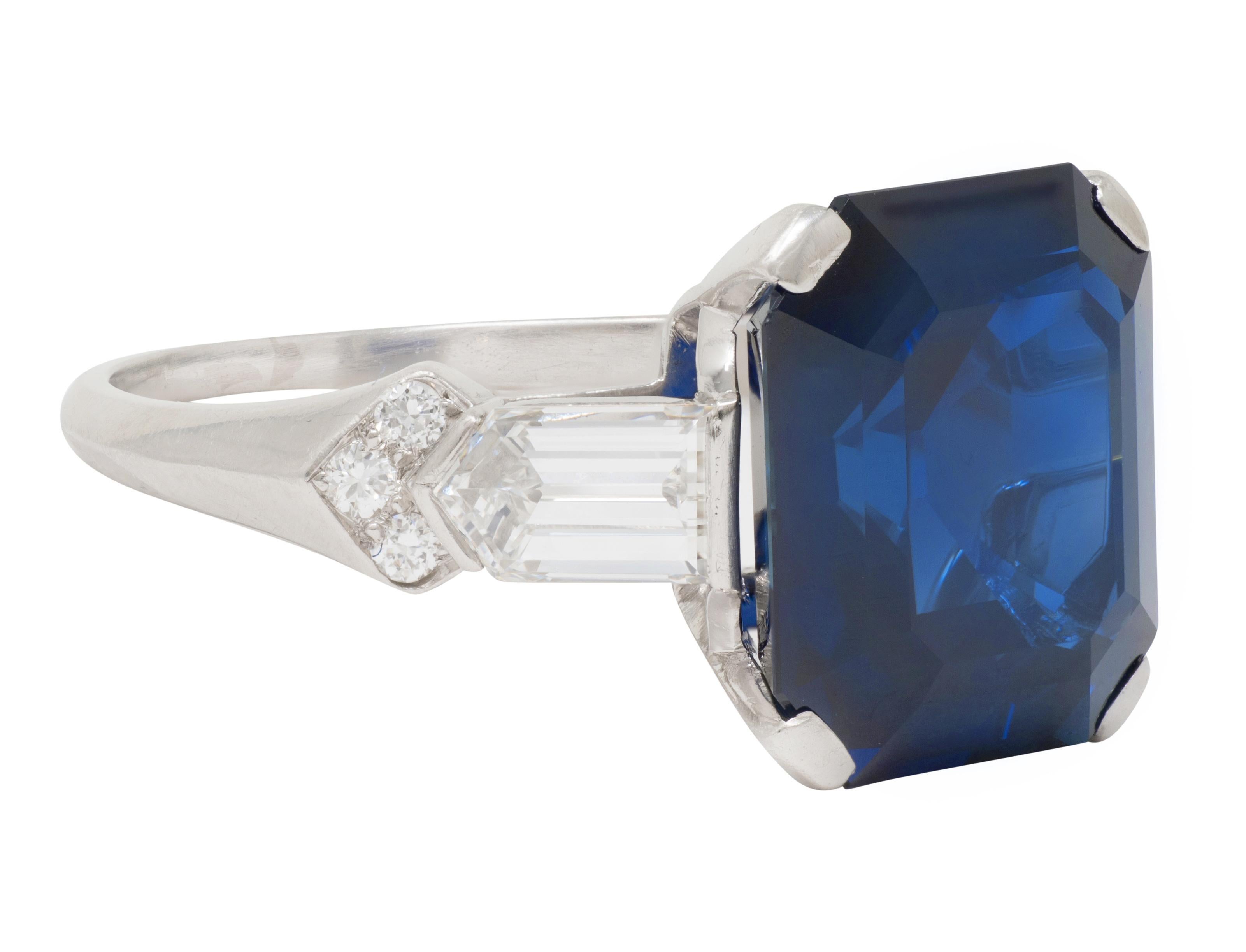Modern Mid-Century 9.28 CTW No Heat Sapphire Diamond Vintage Cocktail Ring AGL For Sale