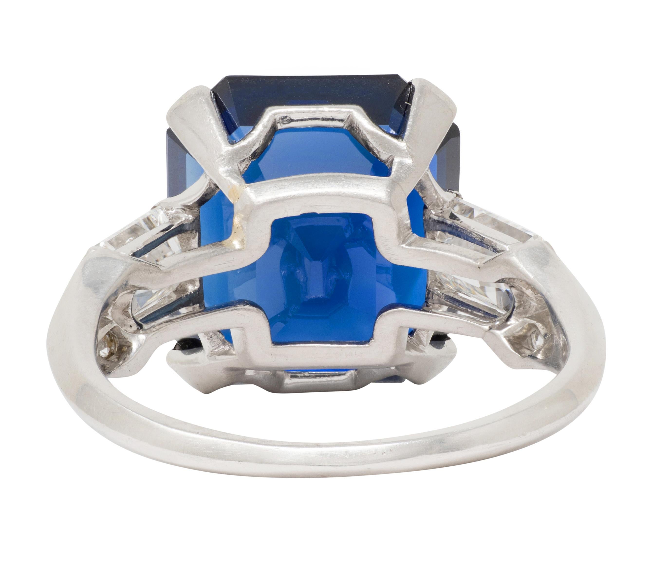 Mid-Century 9.28 CTW No Heat Sapphire Diamond Vintage Cocktail Ring AGL In Excellent Condition For Sale In Philadelphia, PA