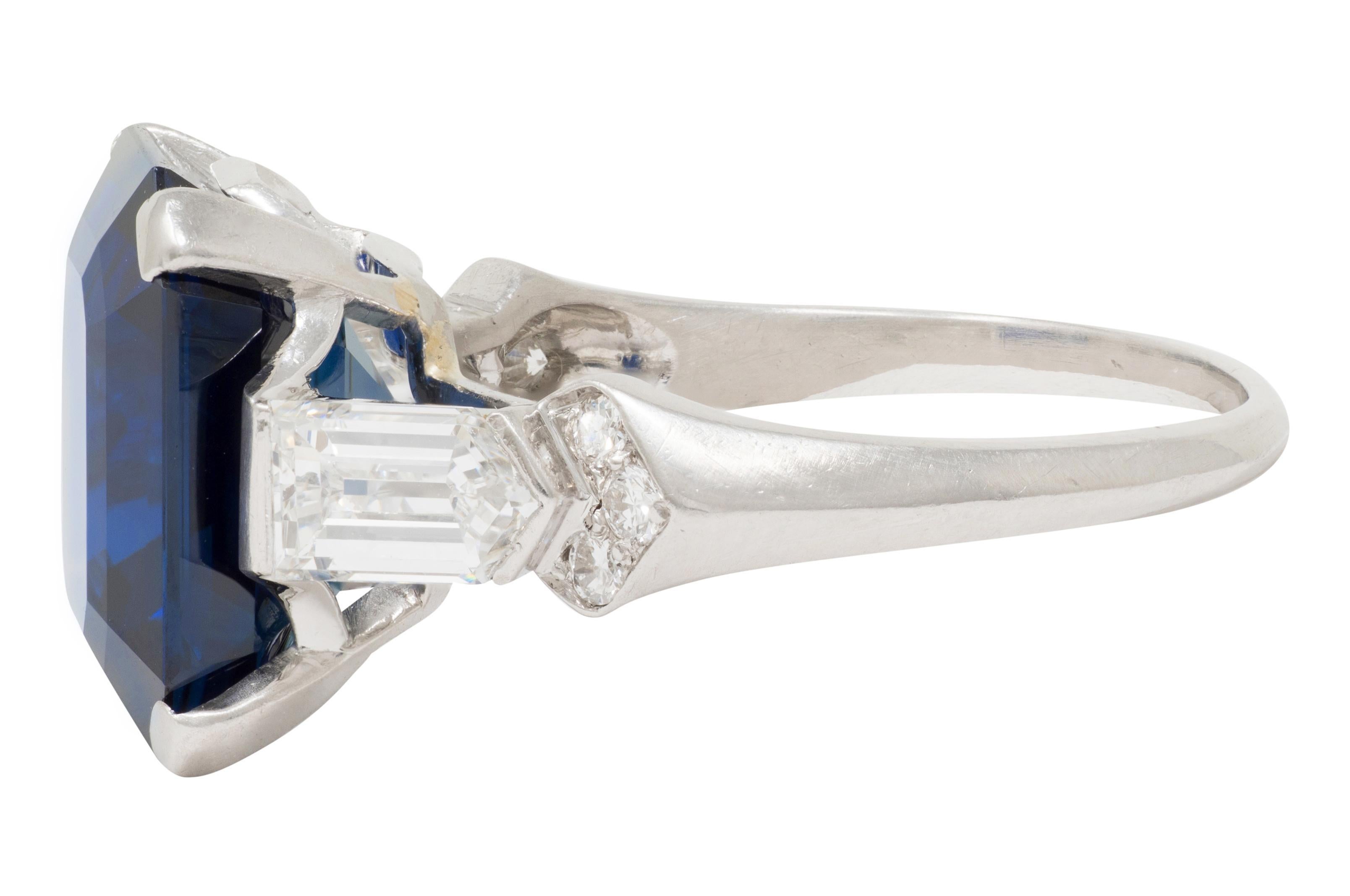 Women's Mid-Century 9.28 CTW No Heat Sapphire Diamond Vintage Cocktail Ring AGL For Sale