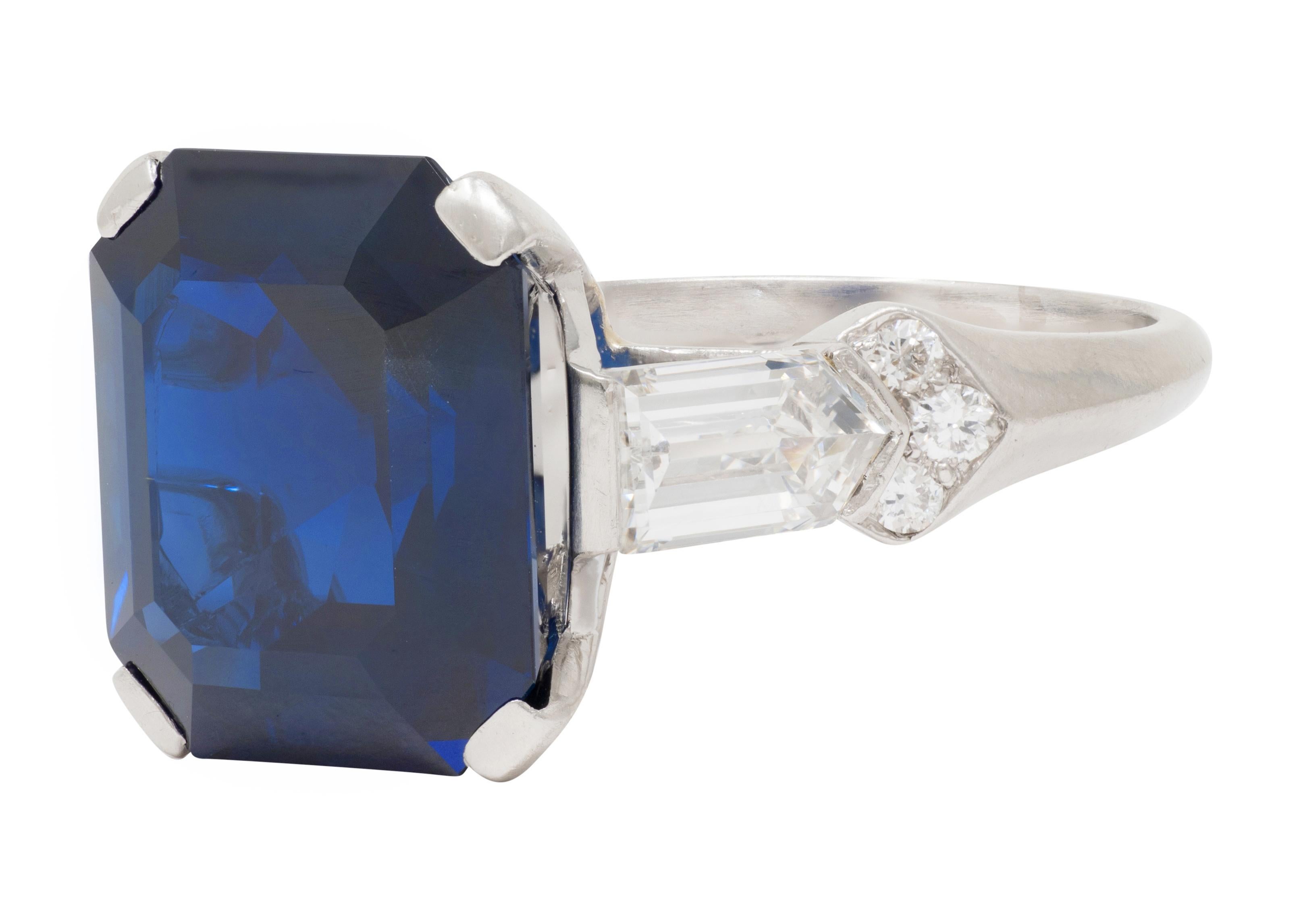 Mid-Century 9.28 CTW No Heat Sapphire Diamond Vintage Cocktail Ring AGL For Sale 1
