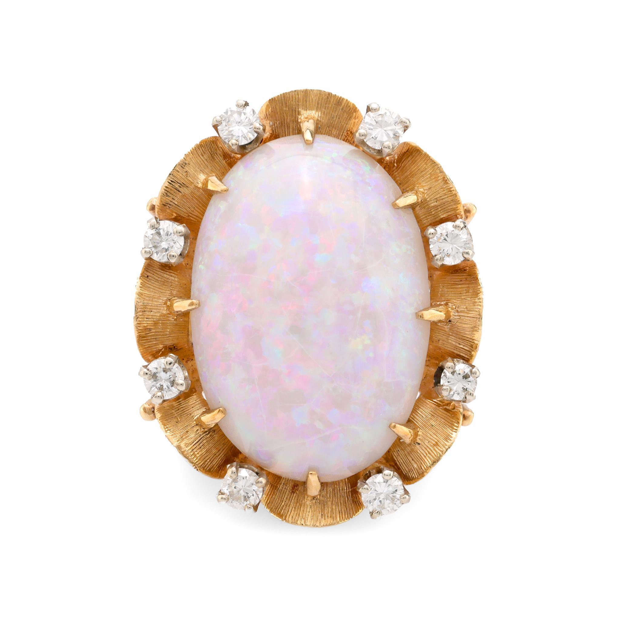 Mid Century 9.30 carat opal diamond 14k yellow gold cocktail ring