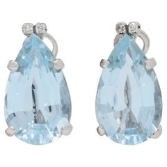 Mid-Century 9.30 CTW Aquamarine Diamond Platinum Vintage Earrings