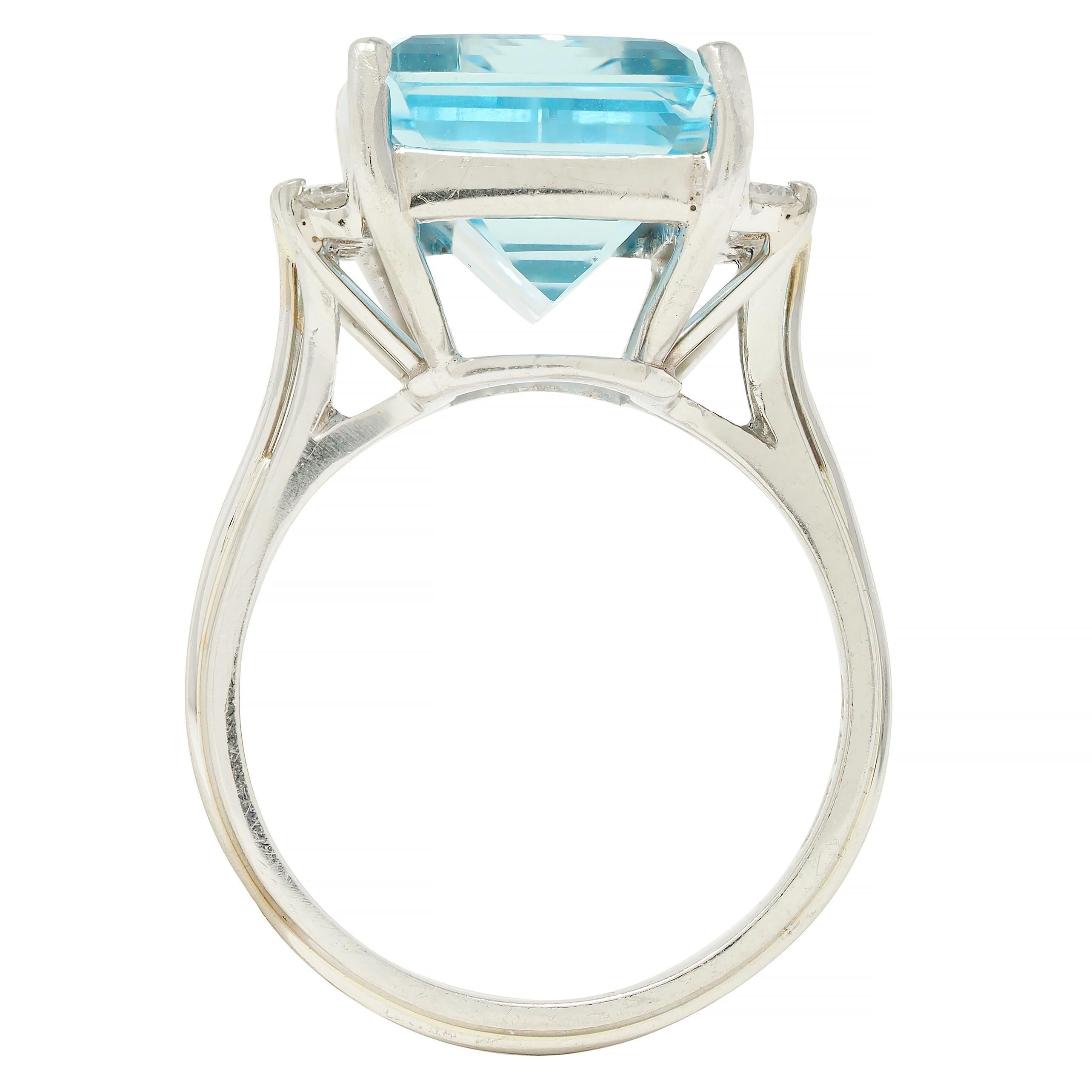 Mid- Century 9.35 CTW Aquamarine Diamond Platinum Vintage Cluster Cocktail Ring 5