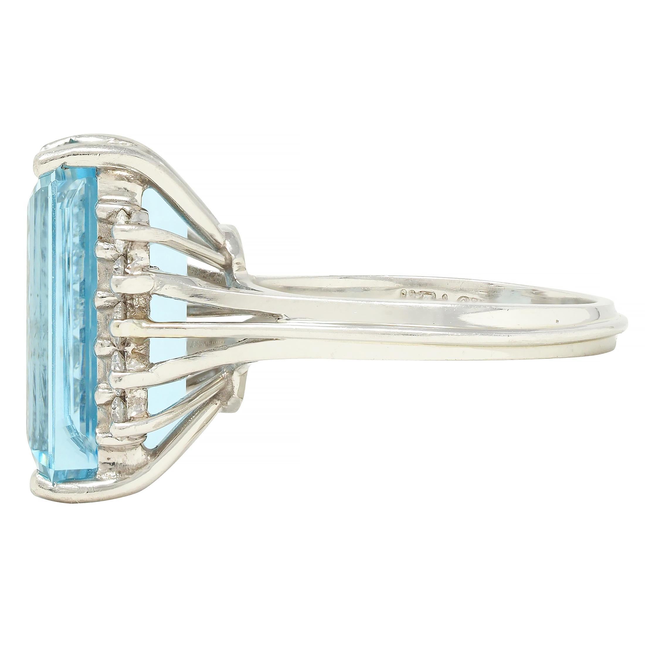 Mid- Century 9.35 CTW Aquamarine Diamond Platinum Vintage Cluster Cocktail Ring 1