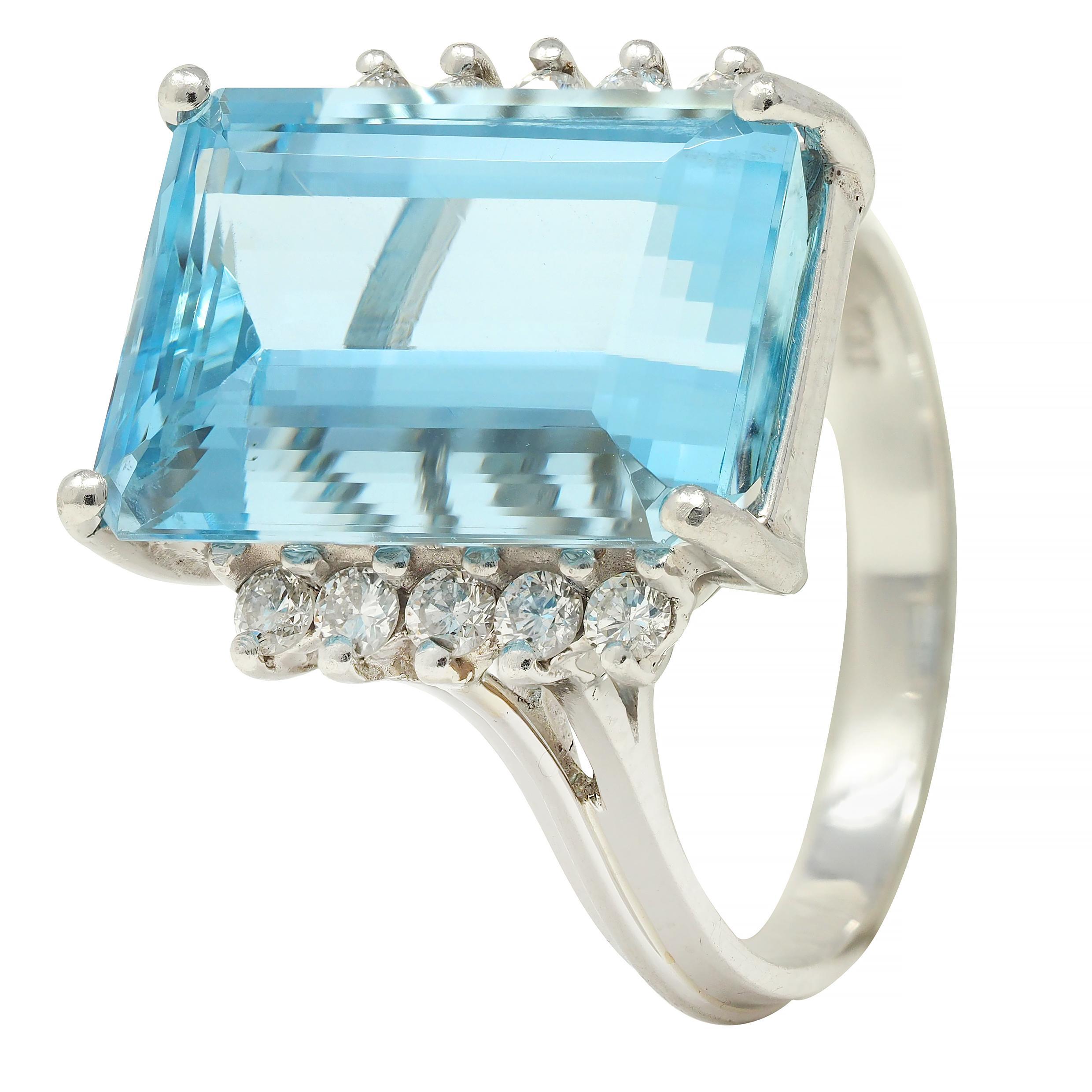 Mid- Century 9.35 CTW Aquamarine Diamond Platinum Vintage Cluster Cocktail Ring 3