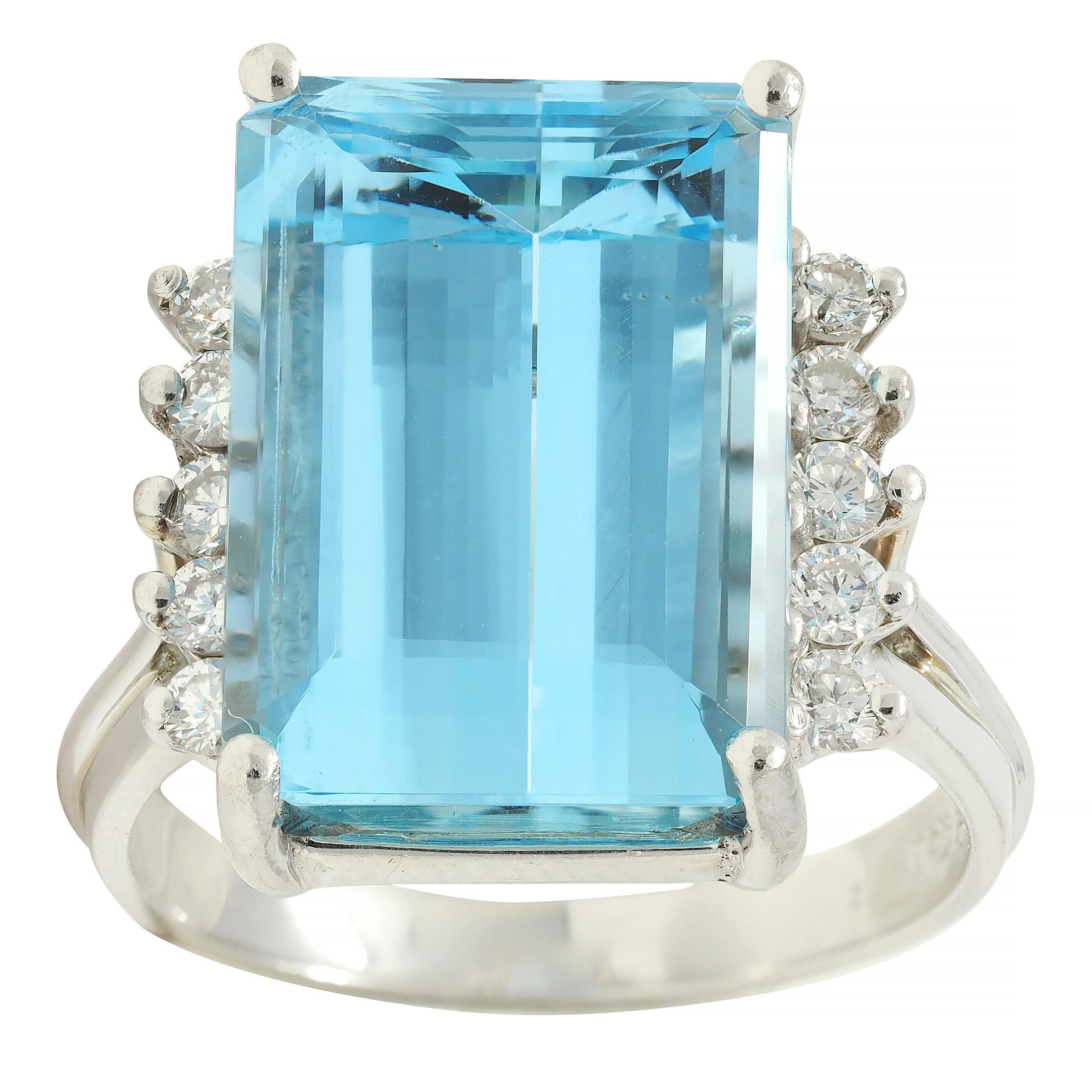Mid- Century 9.35 CTW Aquamarine Diamond Platinum Vintage Cluster Cocktail Ring 4