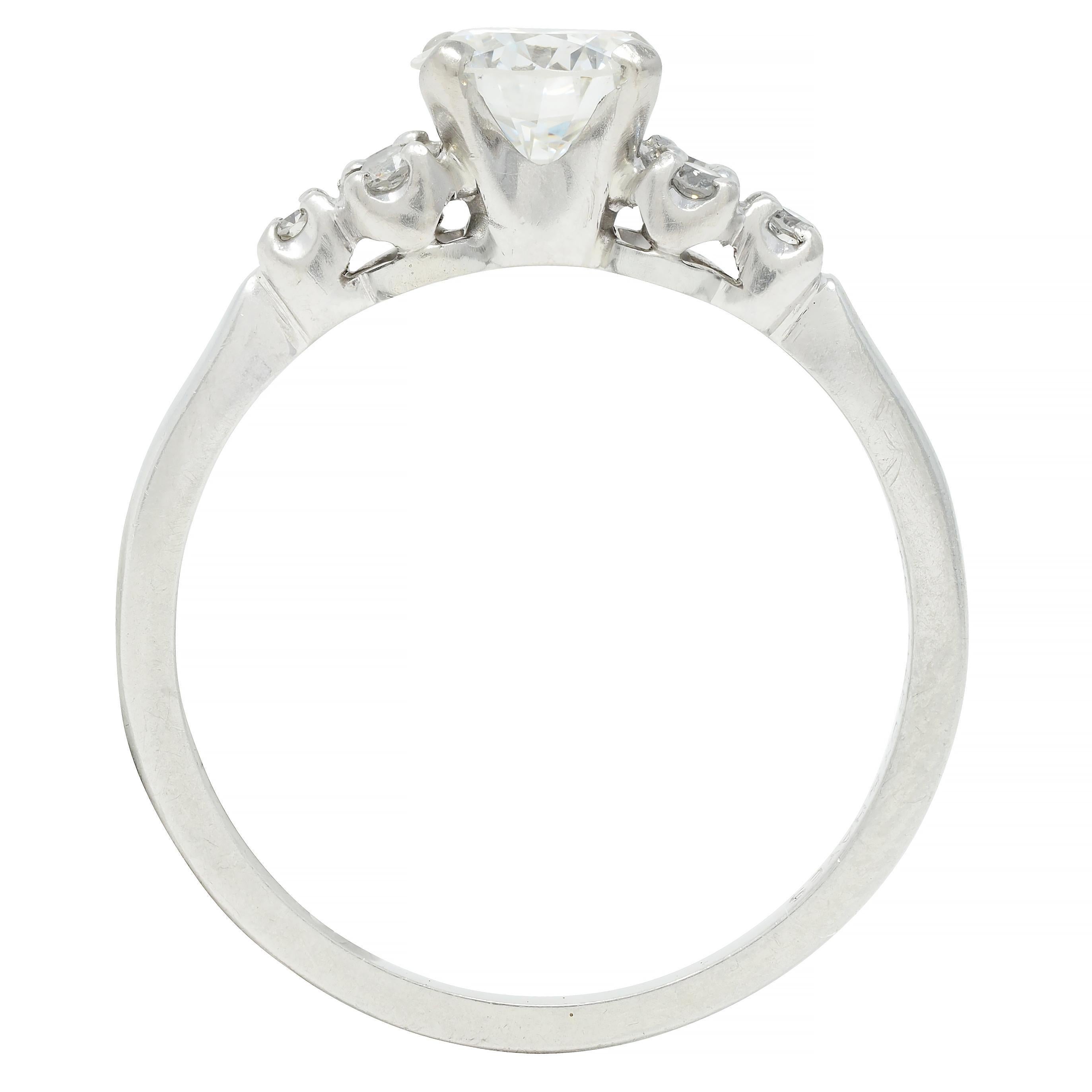 Mid-Century .95 CTW Diamond 18 Karat White Gold Fishtail Vintage Engagement Ring For Sale 5