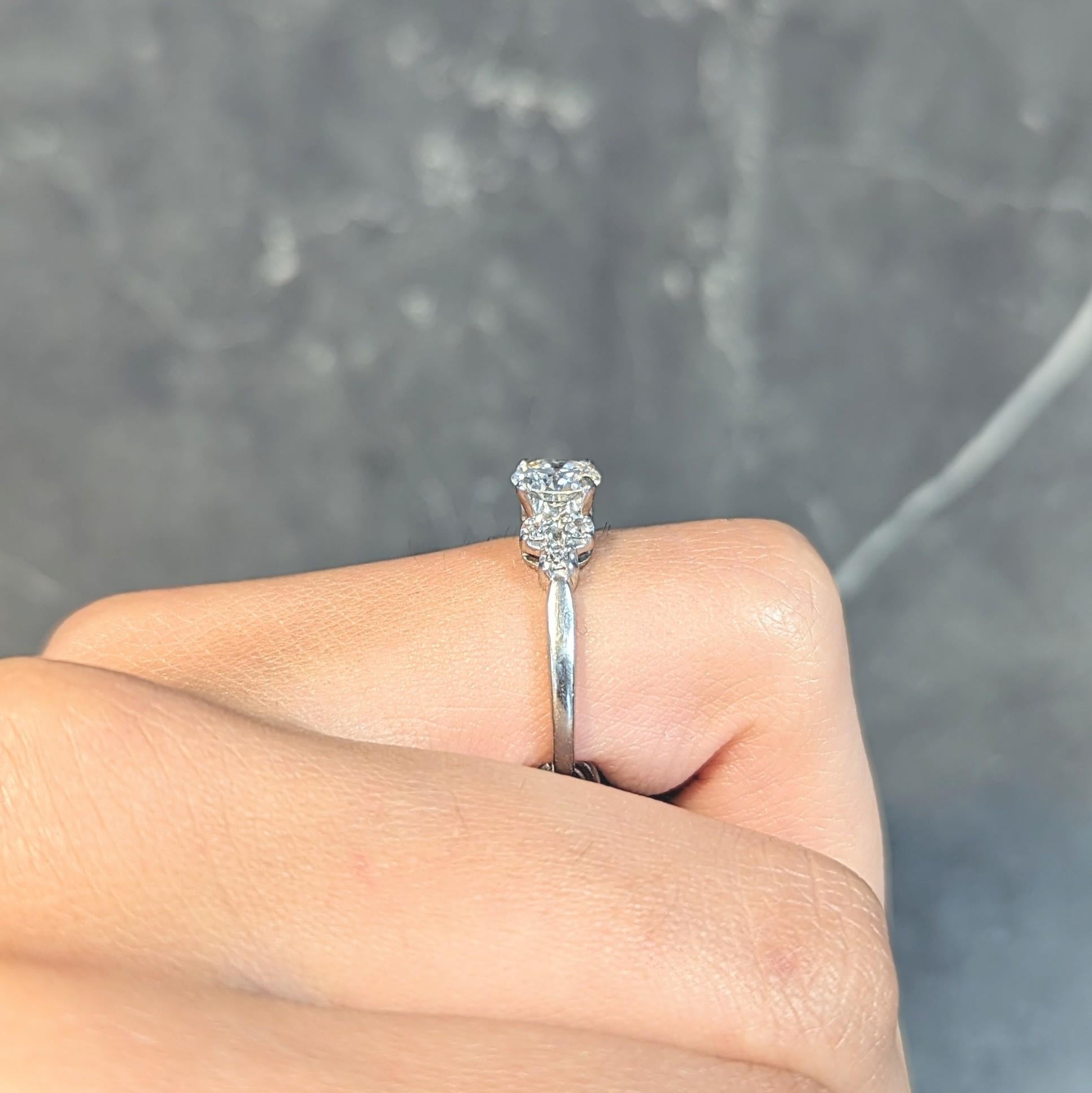 Mid-Century .95 CTW Diamond 18 Karat White Gold Fishtail Vintage Engagement Ring For Sale 8