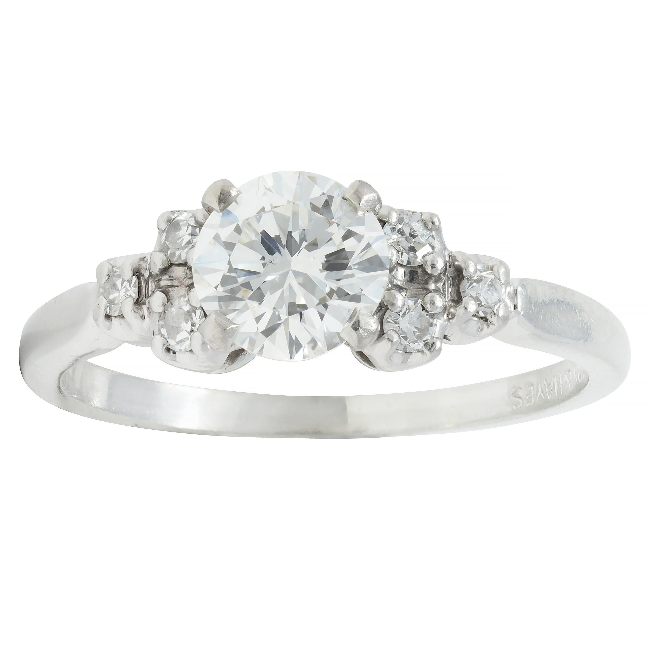 Mid-Century .95 CTW Diamond 18 Karat White Gold Fishtail Vintage Engagement Ring For Sale 4