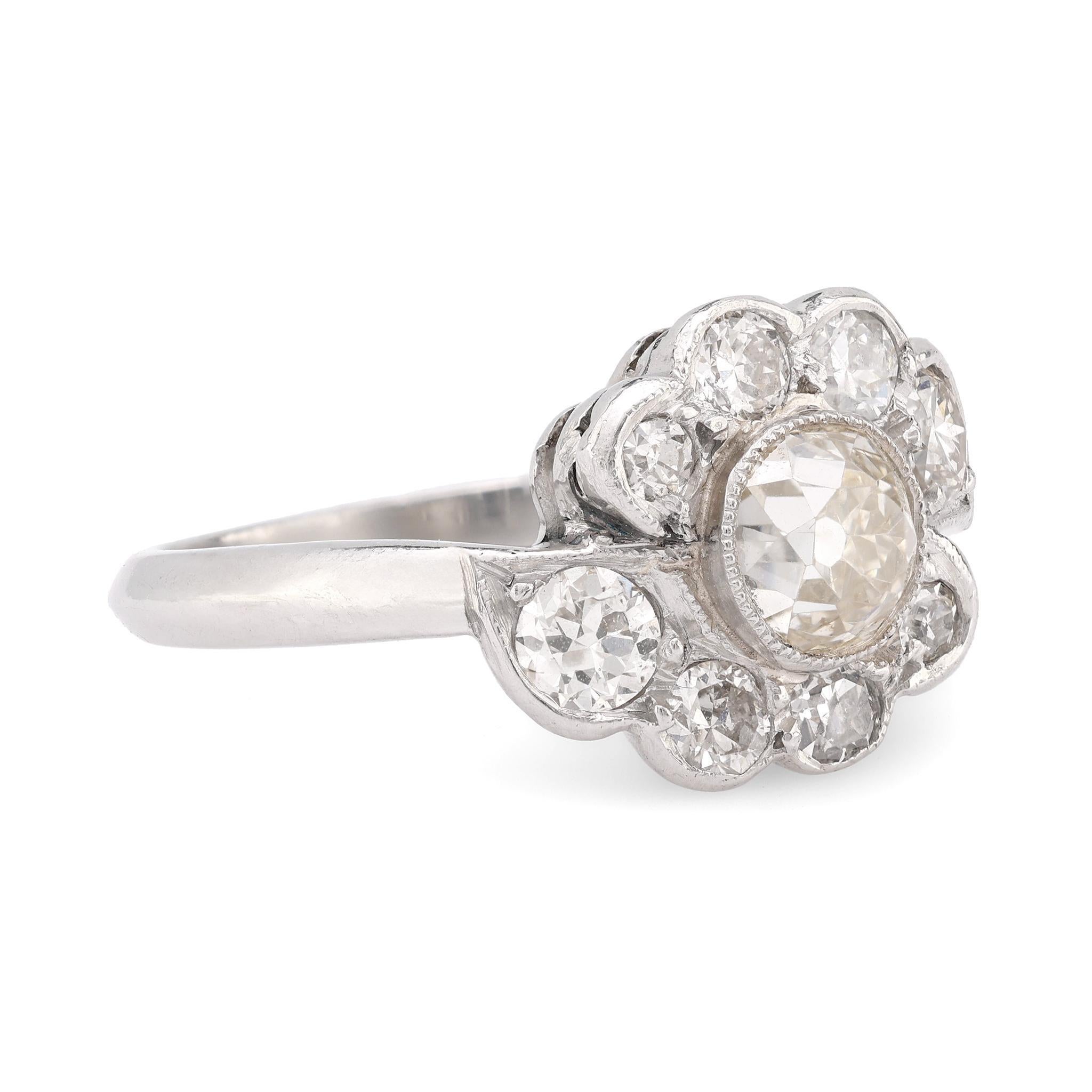 Modern Mid Century .99 carat diamond platinum flower cluster ring For Sale