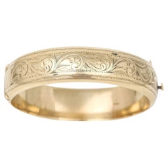 Mid Century 9ct Gold Floral Bangle, Circa 1958