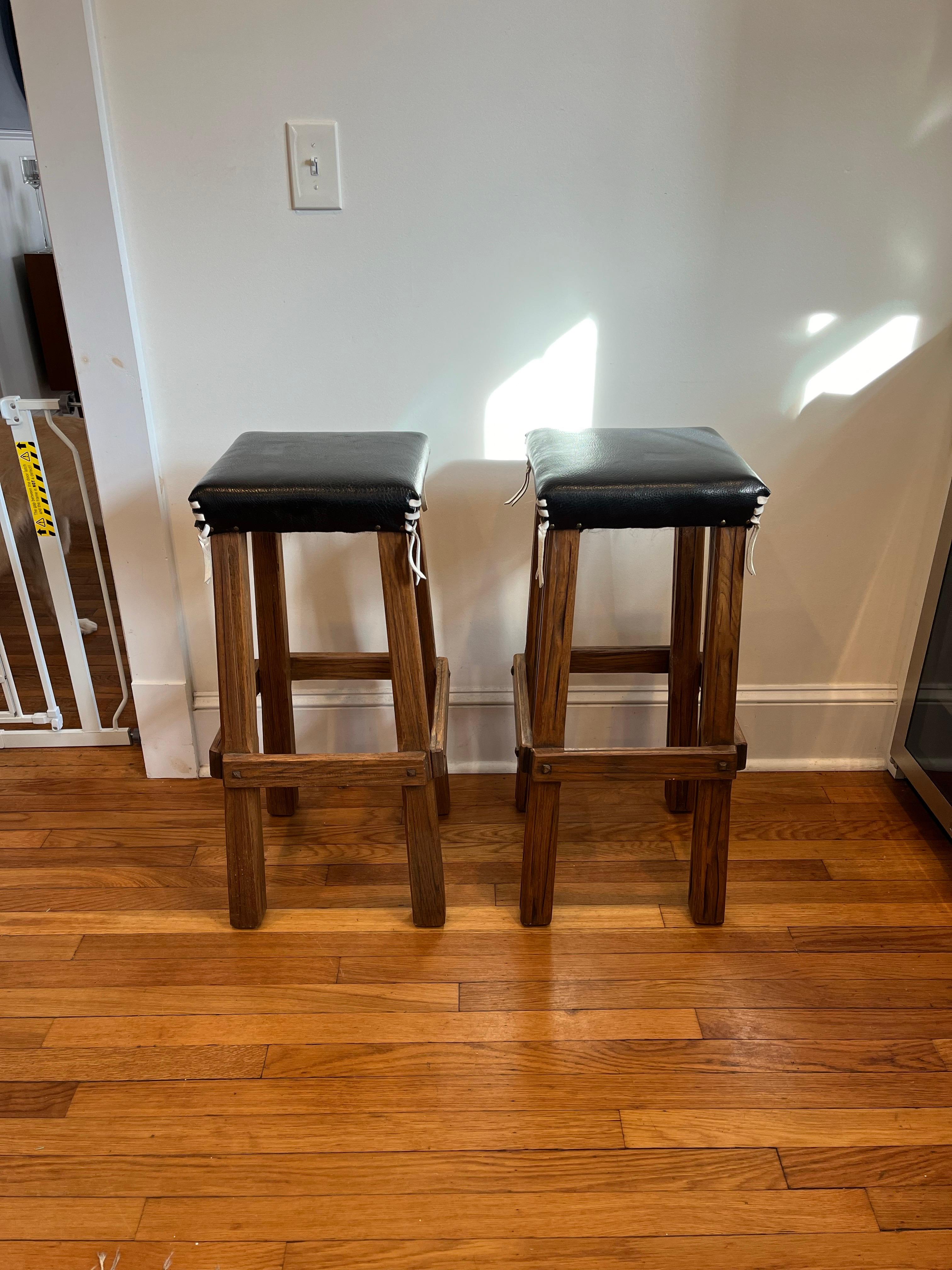 Américain Tabourets de bar mi-siècle Cuir A. Brandt Ranch Oak en vente
