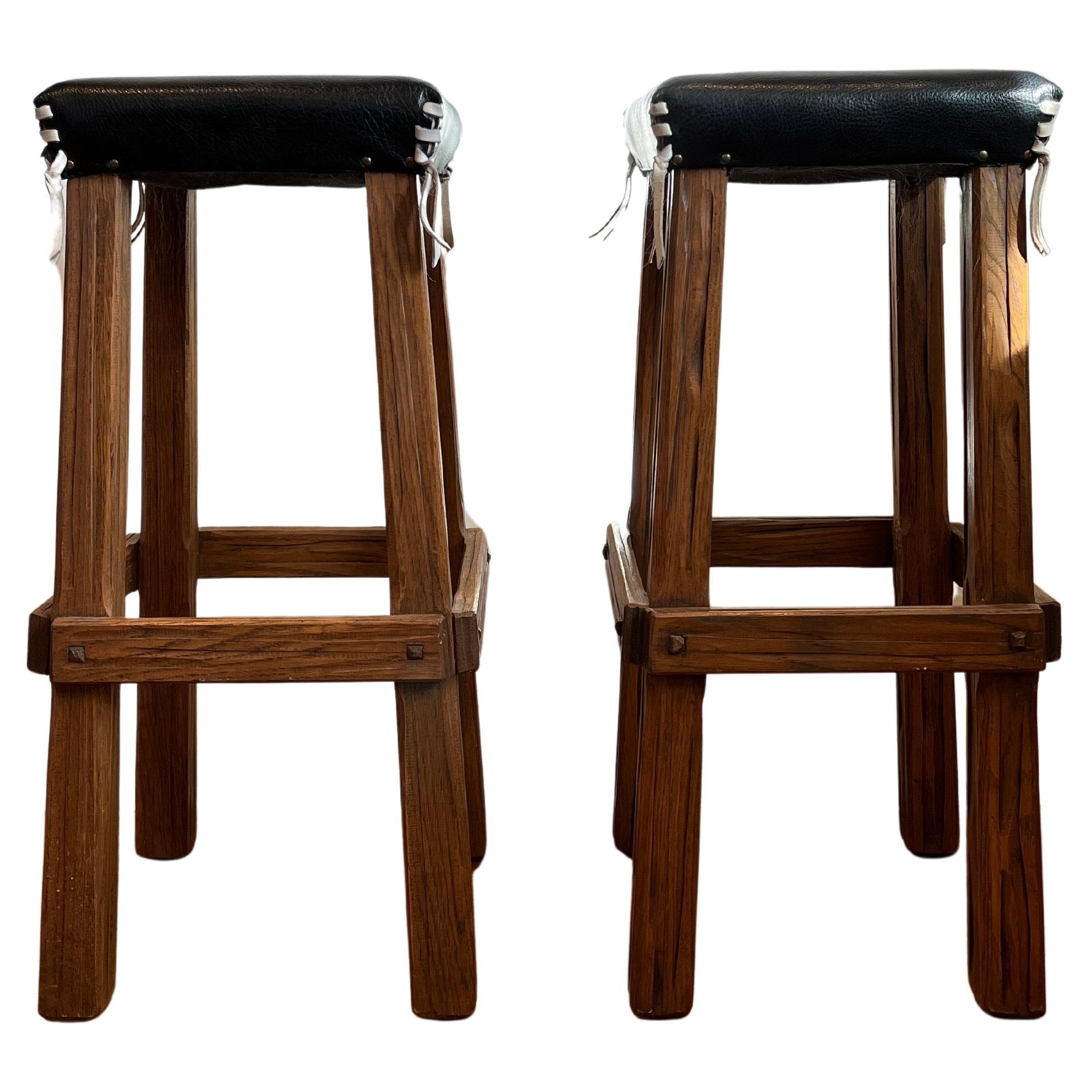 Mid Century Bar Stools Leather A. Brandt Ranch Oak