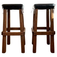 Mid Century Bar Stools Leather A. Brandt Ranch Oak