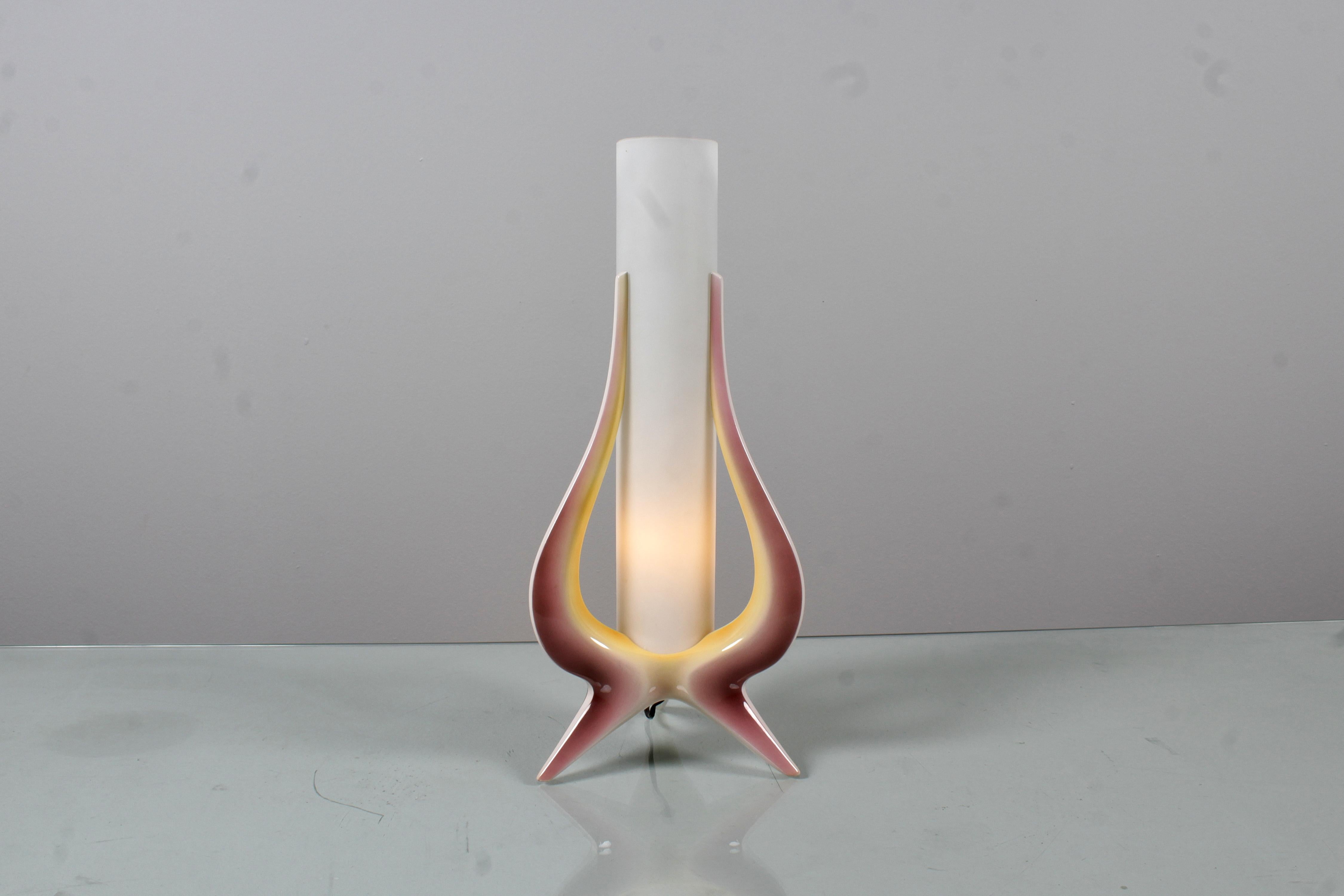 Mid-Century A. Campi (attr.) Glazed Ceramic and Glass Table Lamp Italy, 50s For Sale 5
