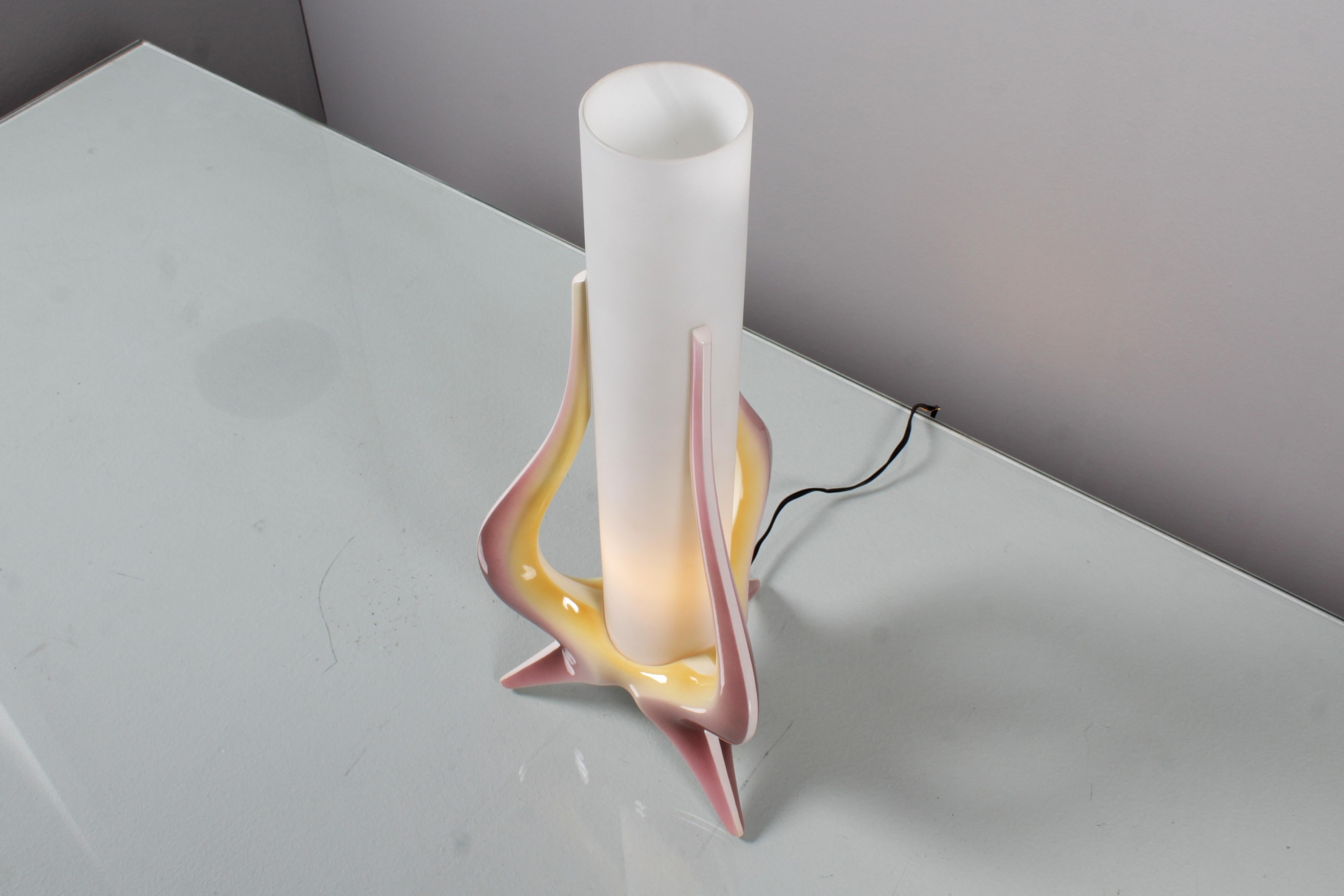 Mid-Century A. Campi (attr.) Glazed Ceramic and Glass Table Lamp Italy, 50s For Sale 6