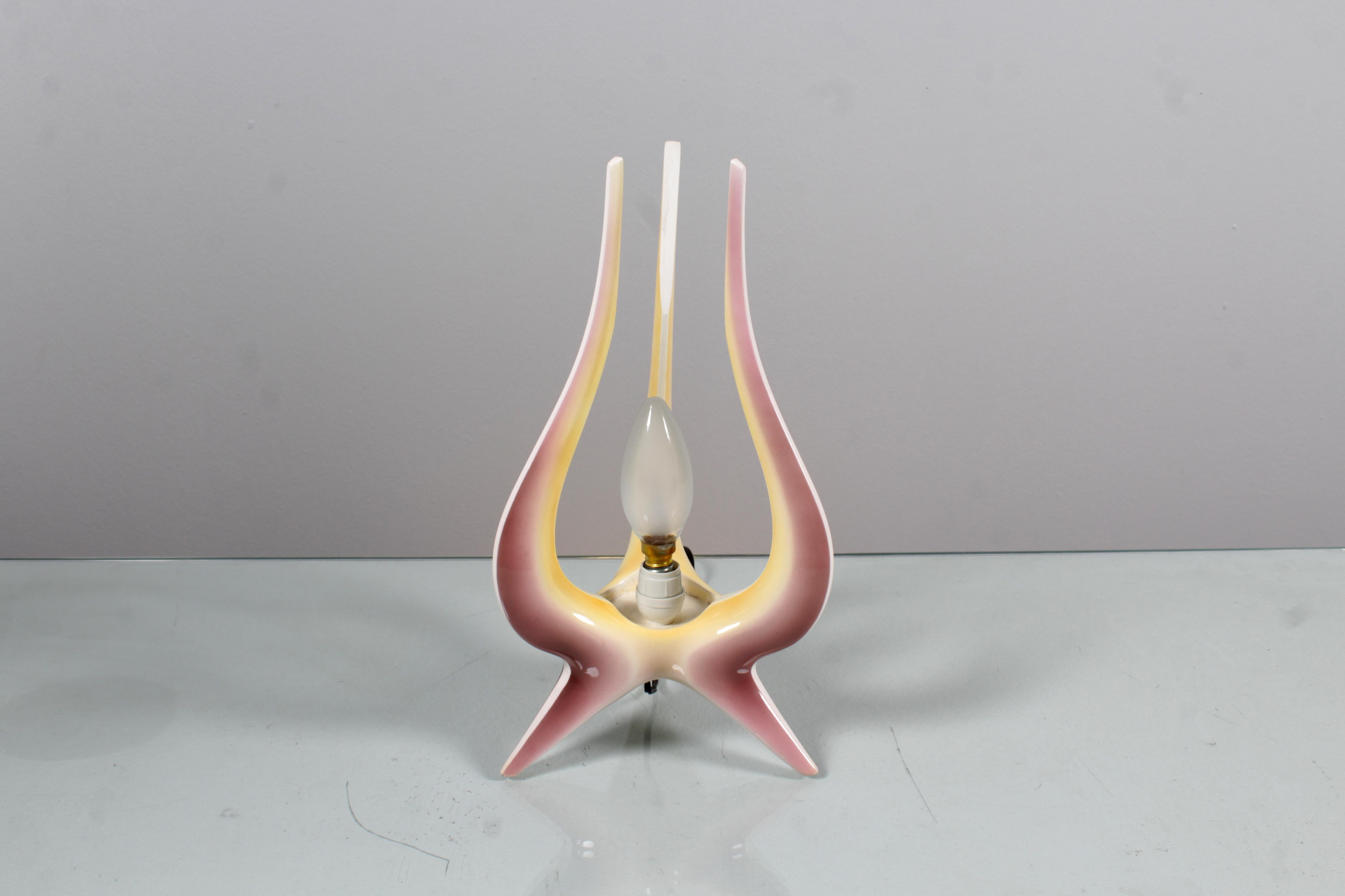 Mid-Century A. Campi (attr.) Glazed Ceramic and Glass Table Lamp Italy, 50s For Sale 9