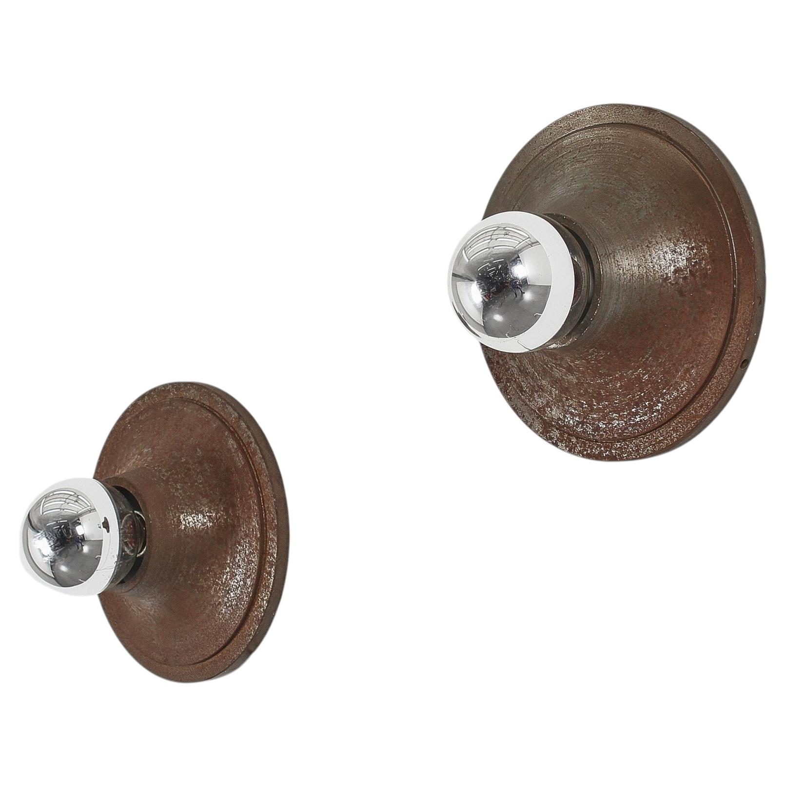 Mid-Century A. Mangiarotti Style Set of 2 Turned Bronze Wall Lamps 60s Italy