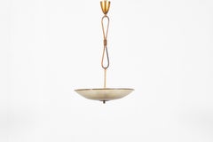 Mid-Century A. Seguso (attr) Etched Murano Glass and Brass Chandelier 50s Italy