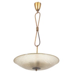 Mid-Century A. Seguso (attr) Etched Murano Glass and Brass Chandelier 50s Italy