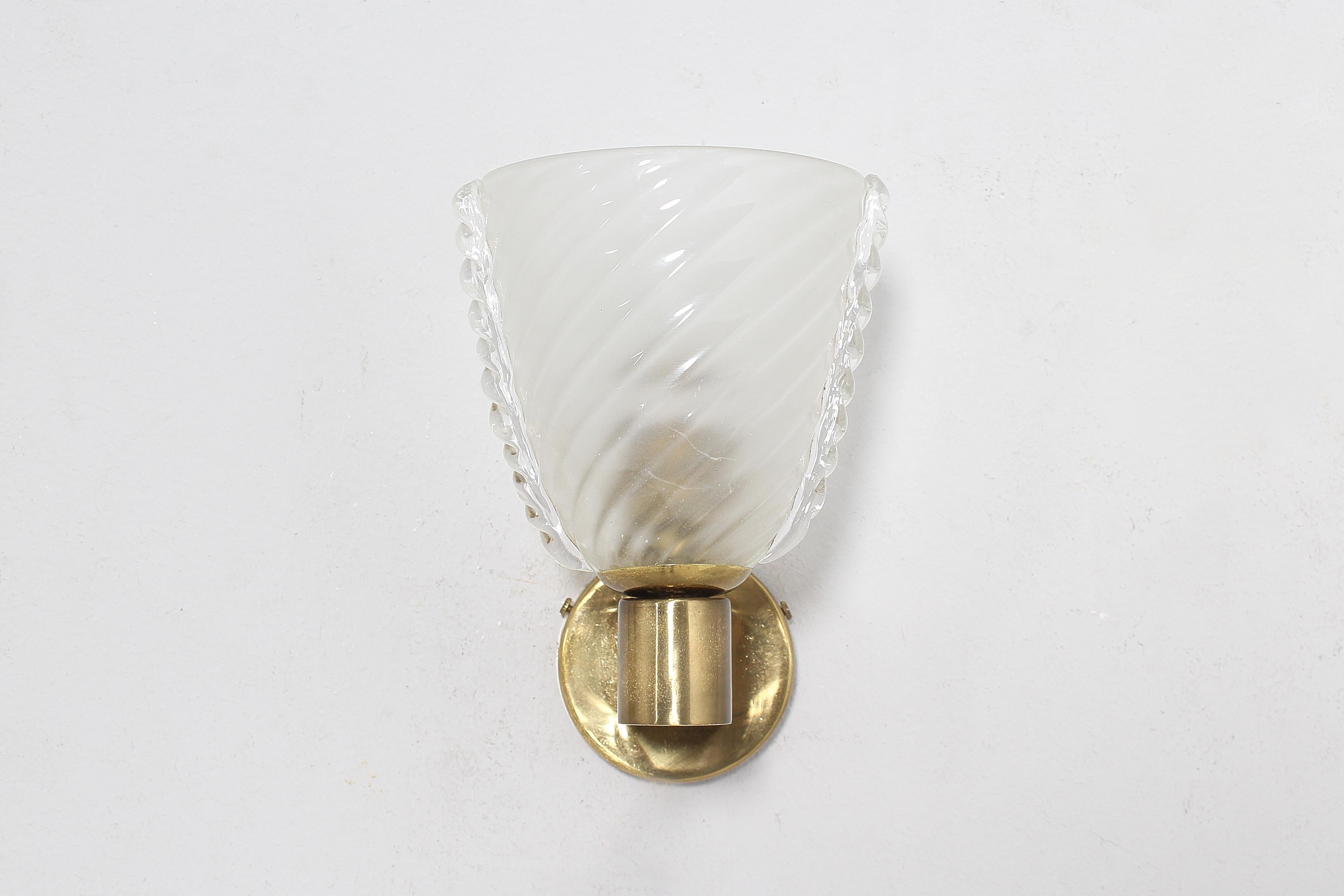Mid-Century A. Segusoi Set of 2 Brass and Murano Glass Sconces, 50s, Italy 4