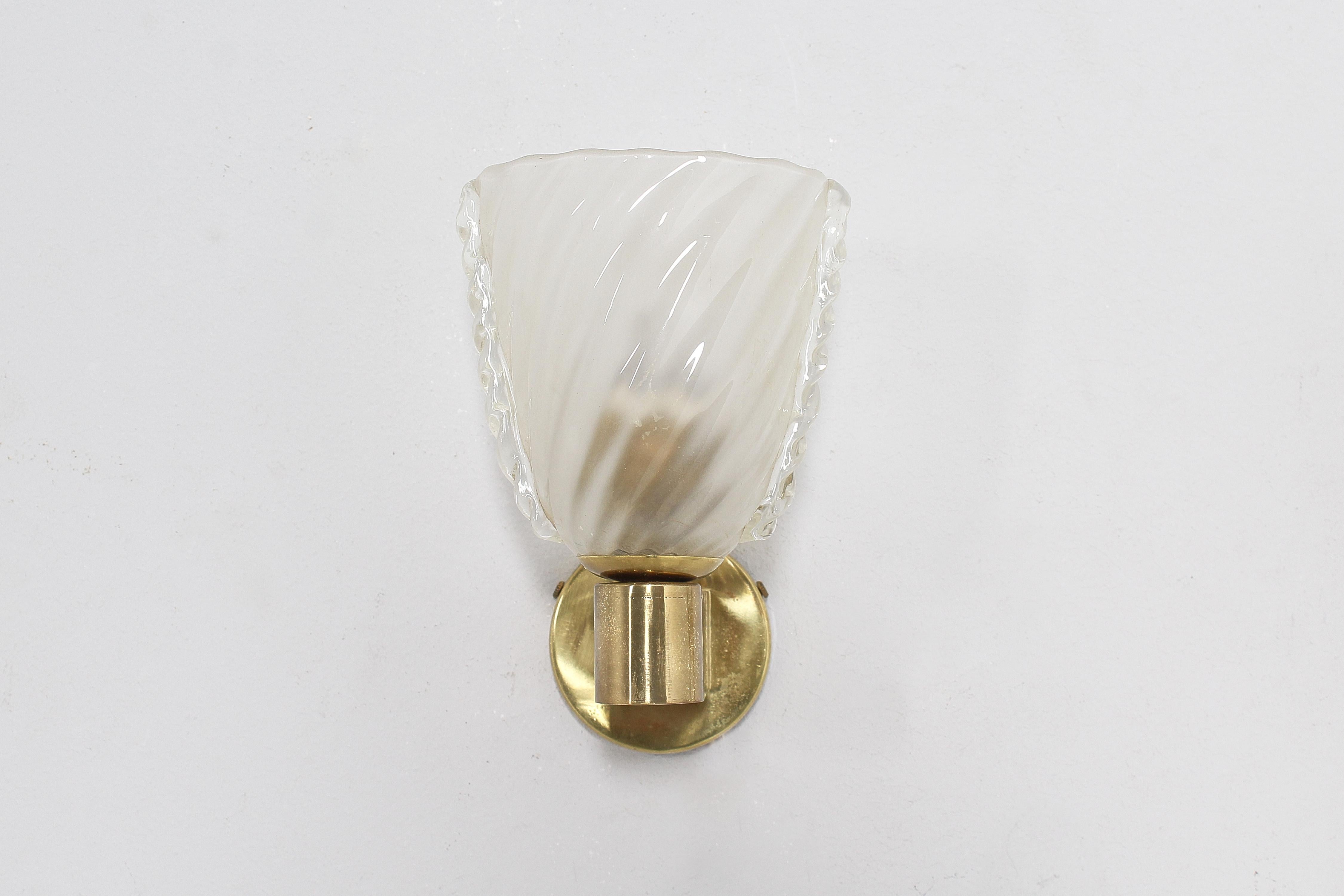 Mid-Century A. Segusoi Set of 2 Brass and Murano Glass Sconces, 50s, Italy 5