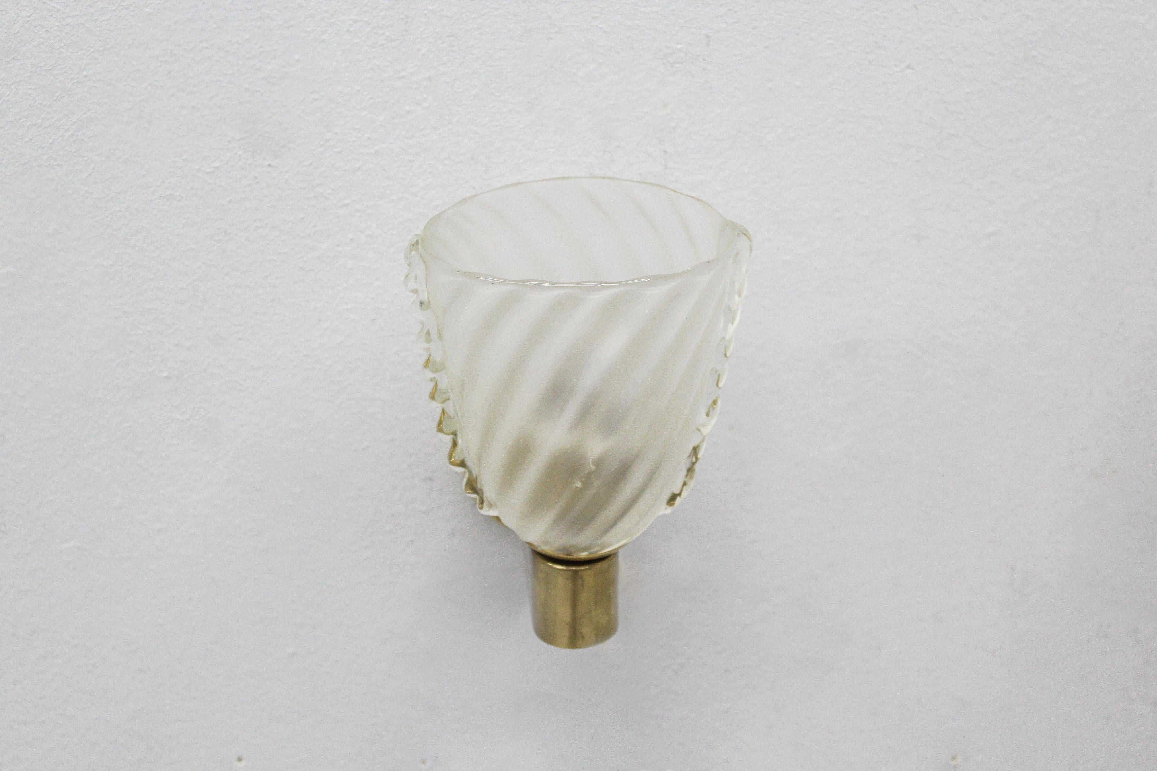 Mid-Century A. Segusoi Set of 2 Brass and Murano Glass Sconces, 50s, Italy 6