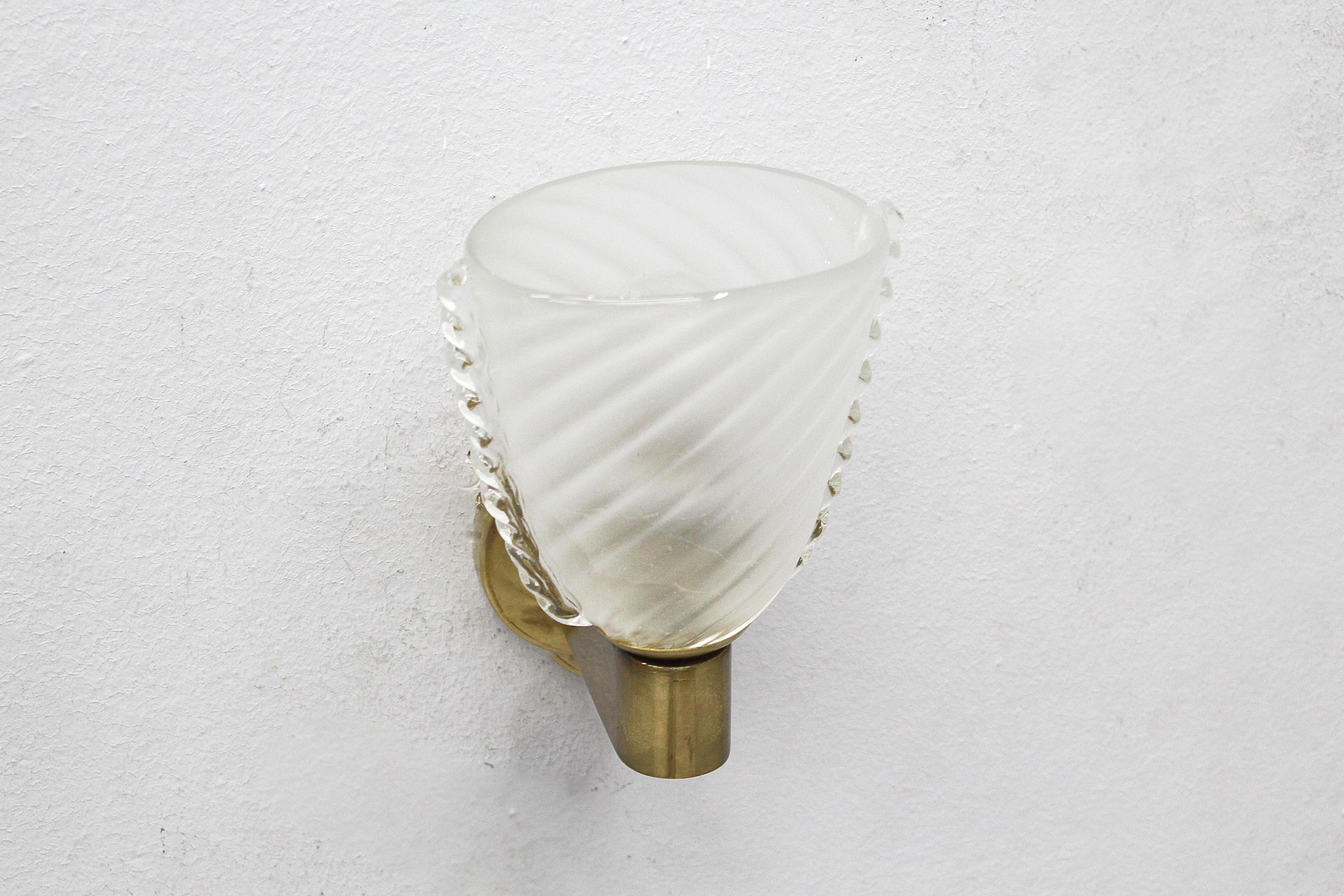 Mid-Century A. Segusoi Set of 2 Brass and Murano Glass Sconces, 50s, Italy 7