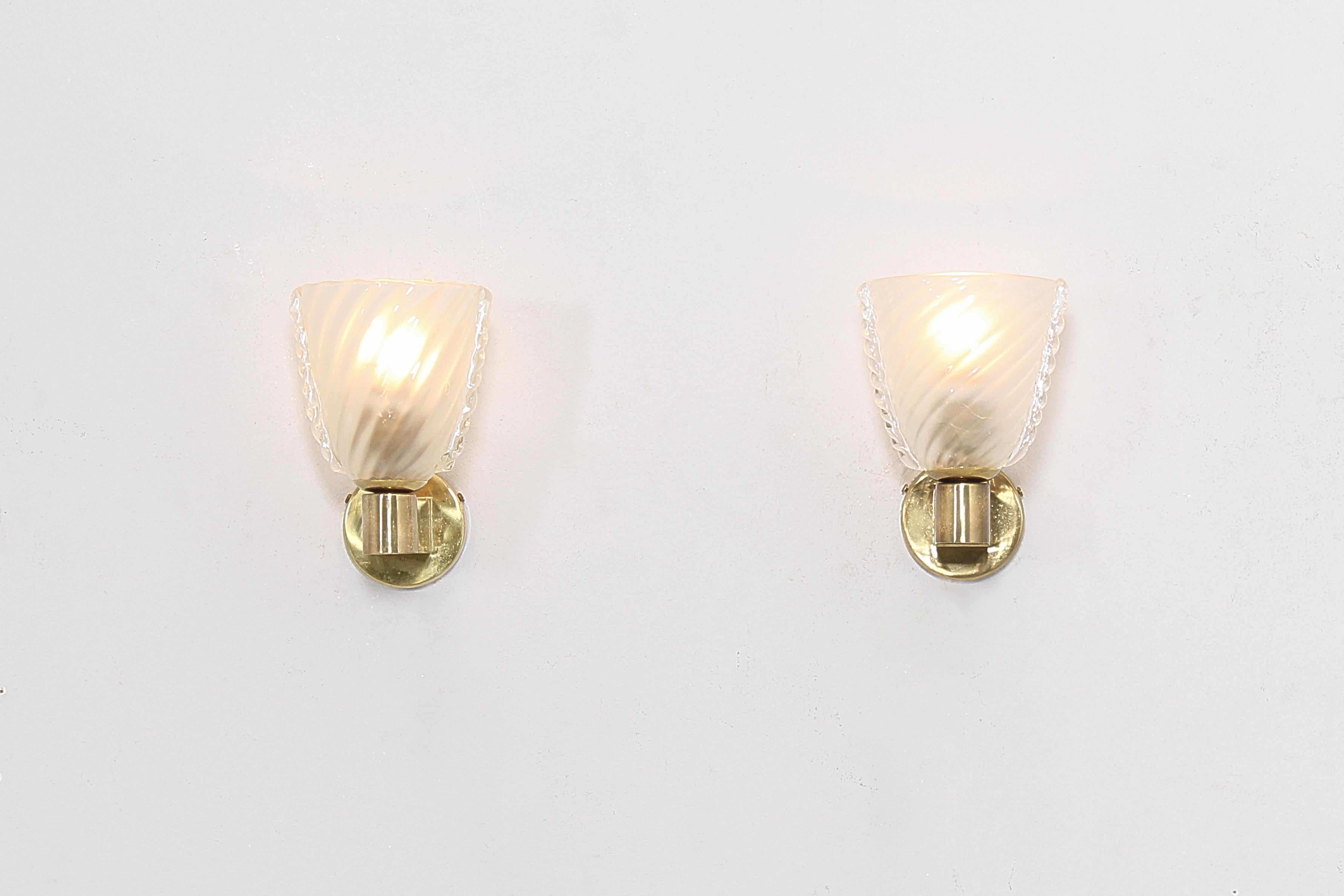 Mid-20th Century Mid-Century A. Segusoi Set of 2 Brass and Murano Glass Sconces, 50s, Italy