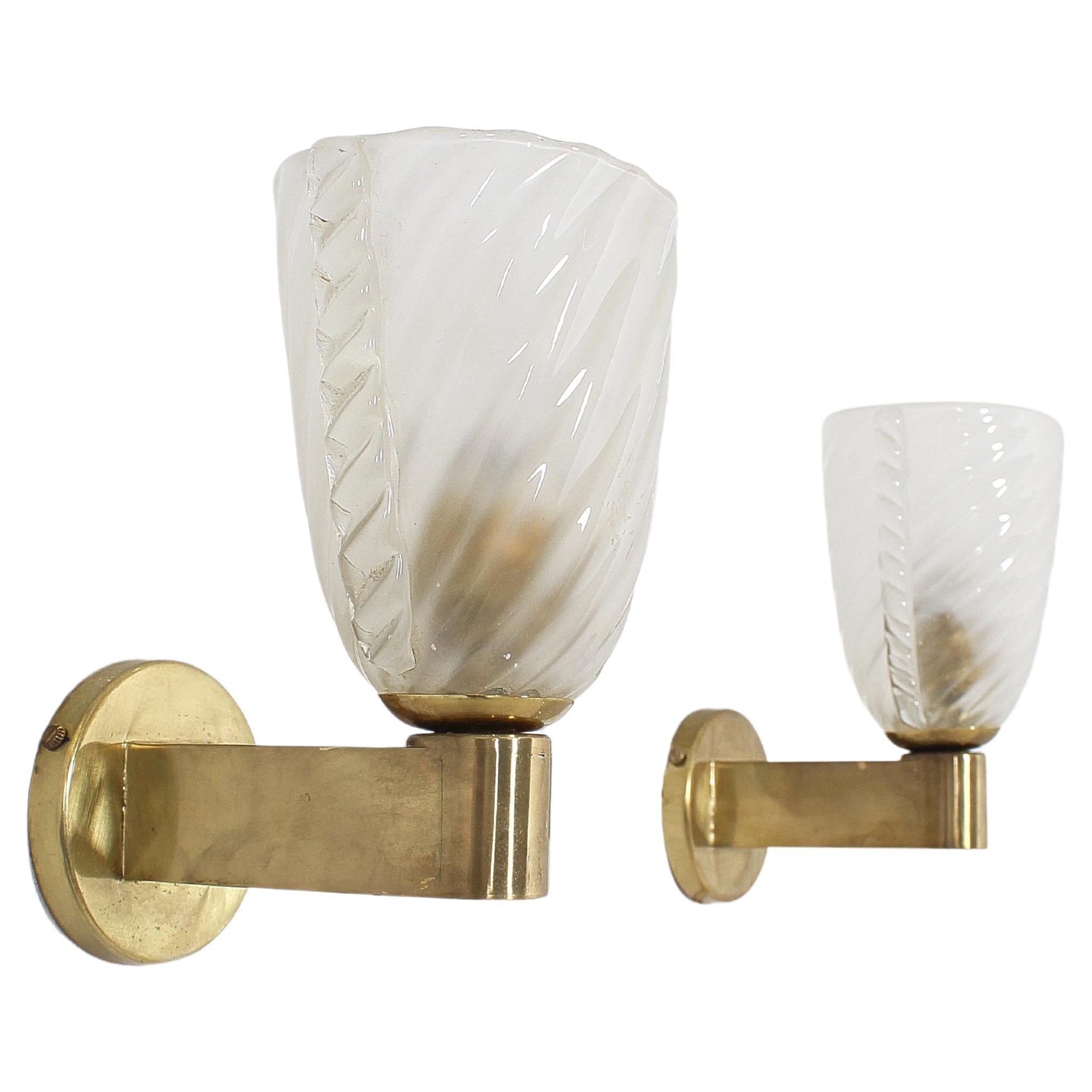 Mid-Century A. Segusoi Set of 2 Brass and Murano Glass Sconces, 50s, Italy
