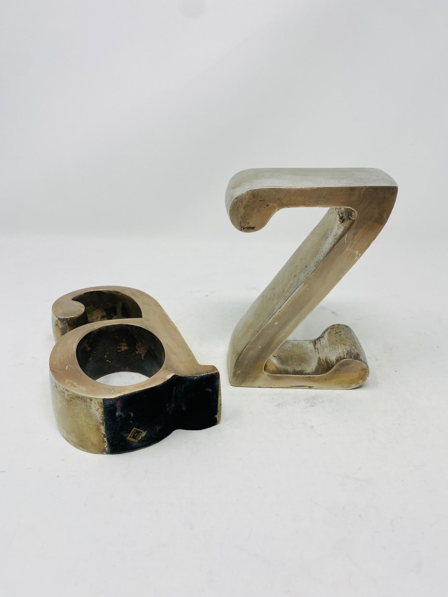 Mid Century A to Z Brushed Steel Bookends  For Sale 2