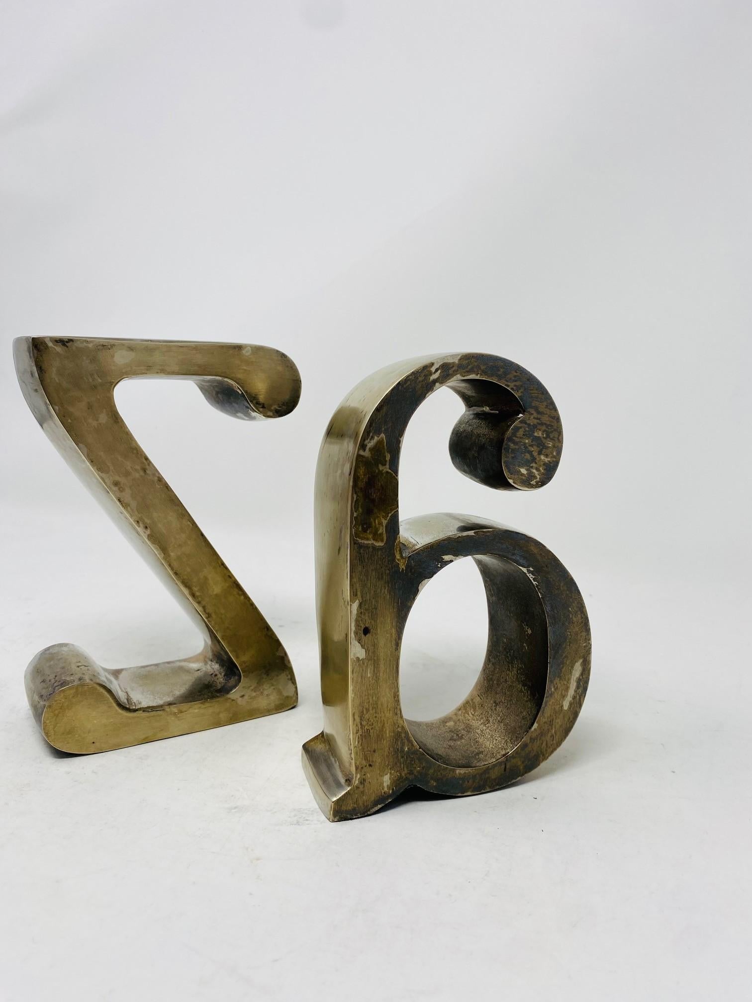Mid Century A to Z Brushed Steel Bookends  For Sale 3