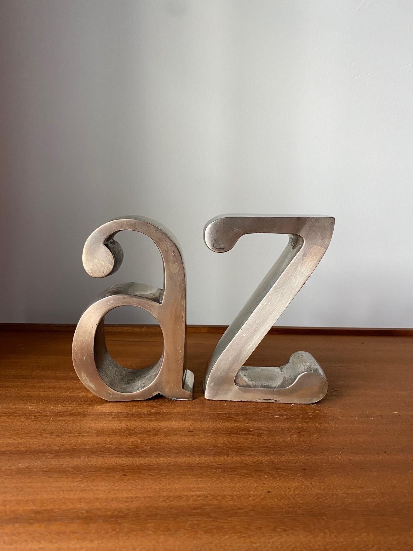 Mid Century A to Z Brushed Steel Bookends  For Sale 4