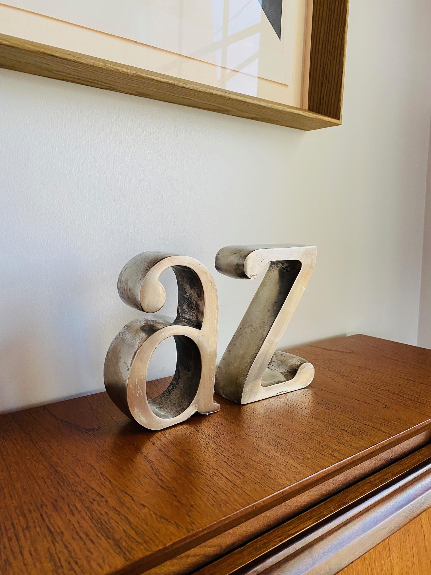 Late 20th Century Mid Century A to Z Brushed Steel Bookends  For Sale