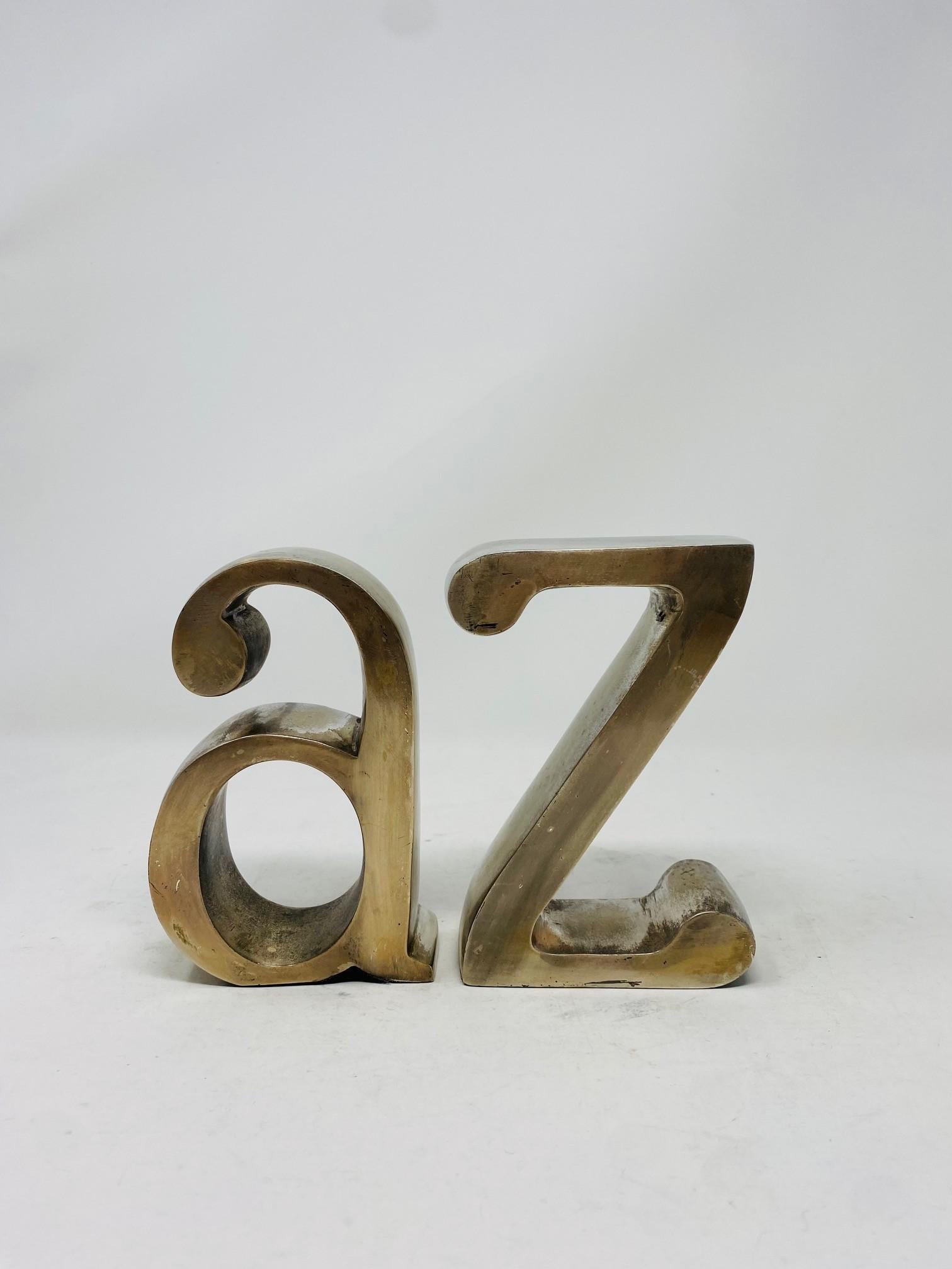 Mid Century A to Z Brushed Steel Bookends  For Sale 1